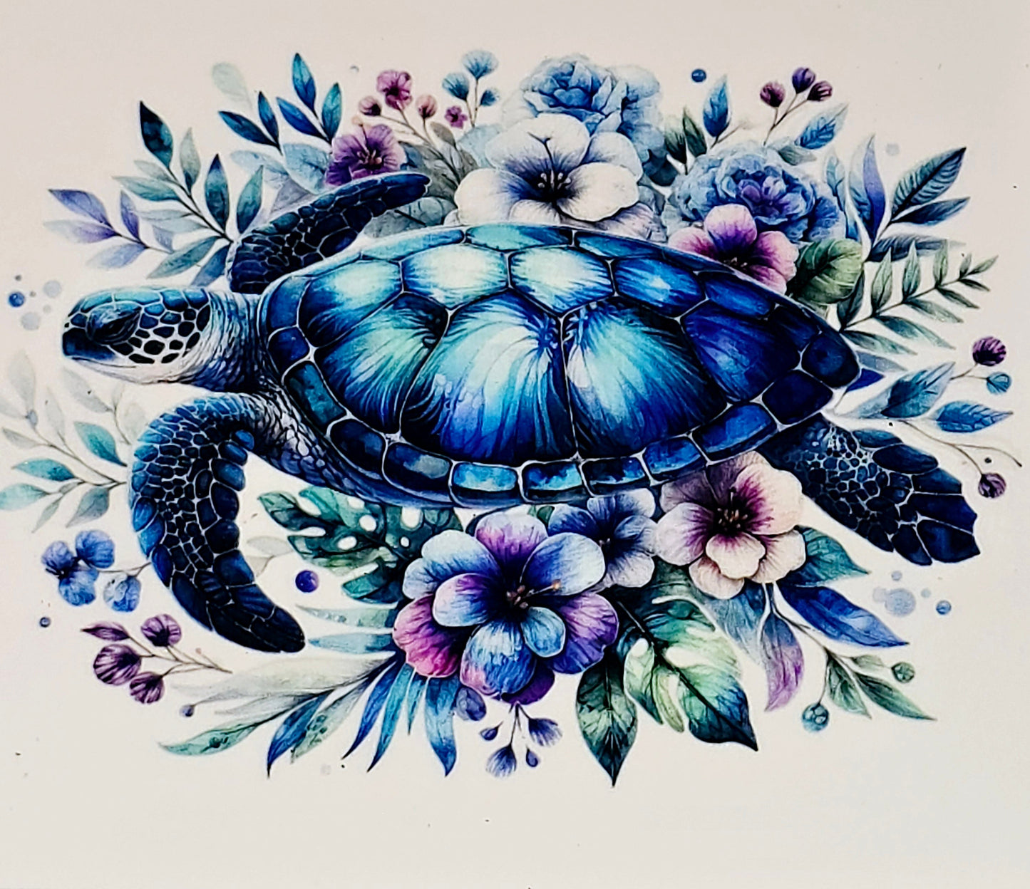 Floral sea turtle medium clear uv dtf