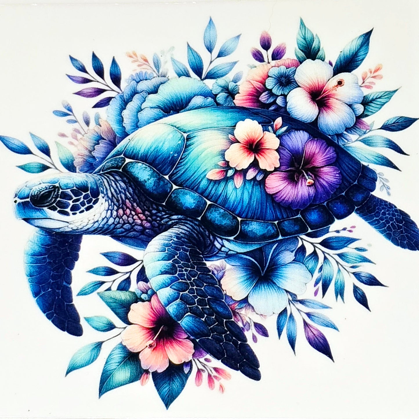 Floral sea turtle medium clear uv dtf