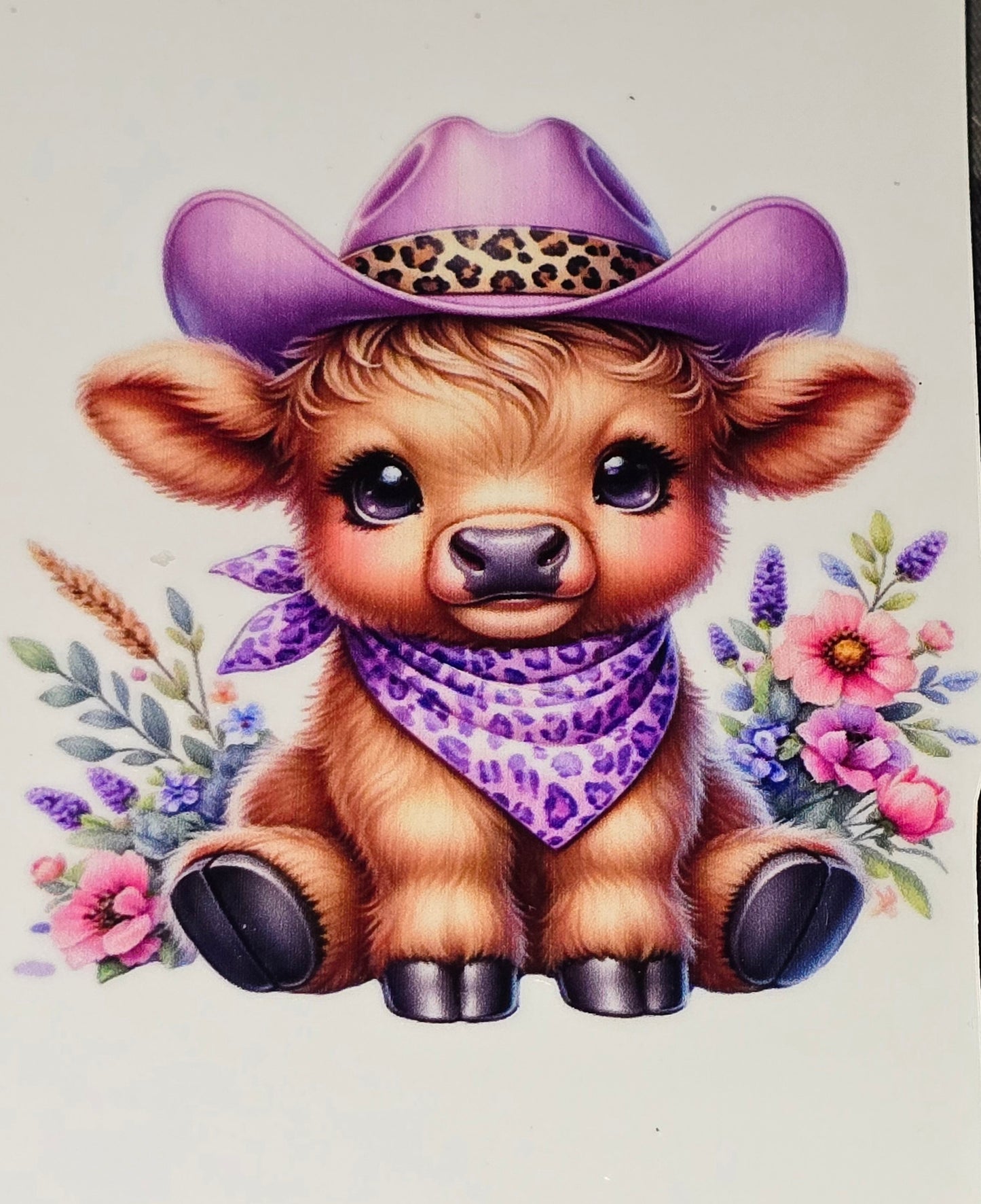 Sunflower fluffy cow medium clear UV DTF decal