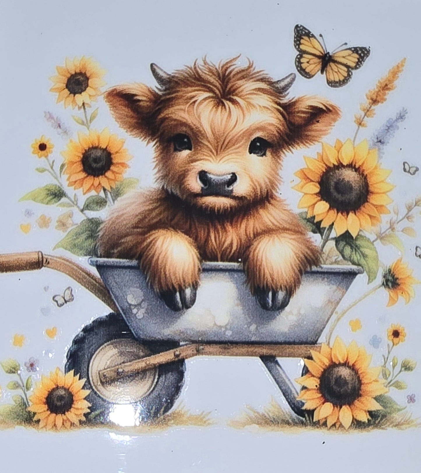 Sunflower fluffy cow medium clear UV DTF decal