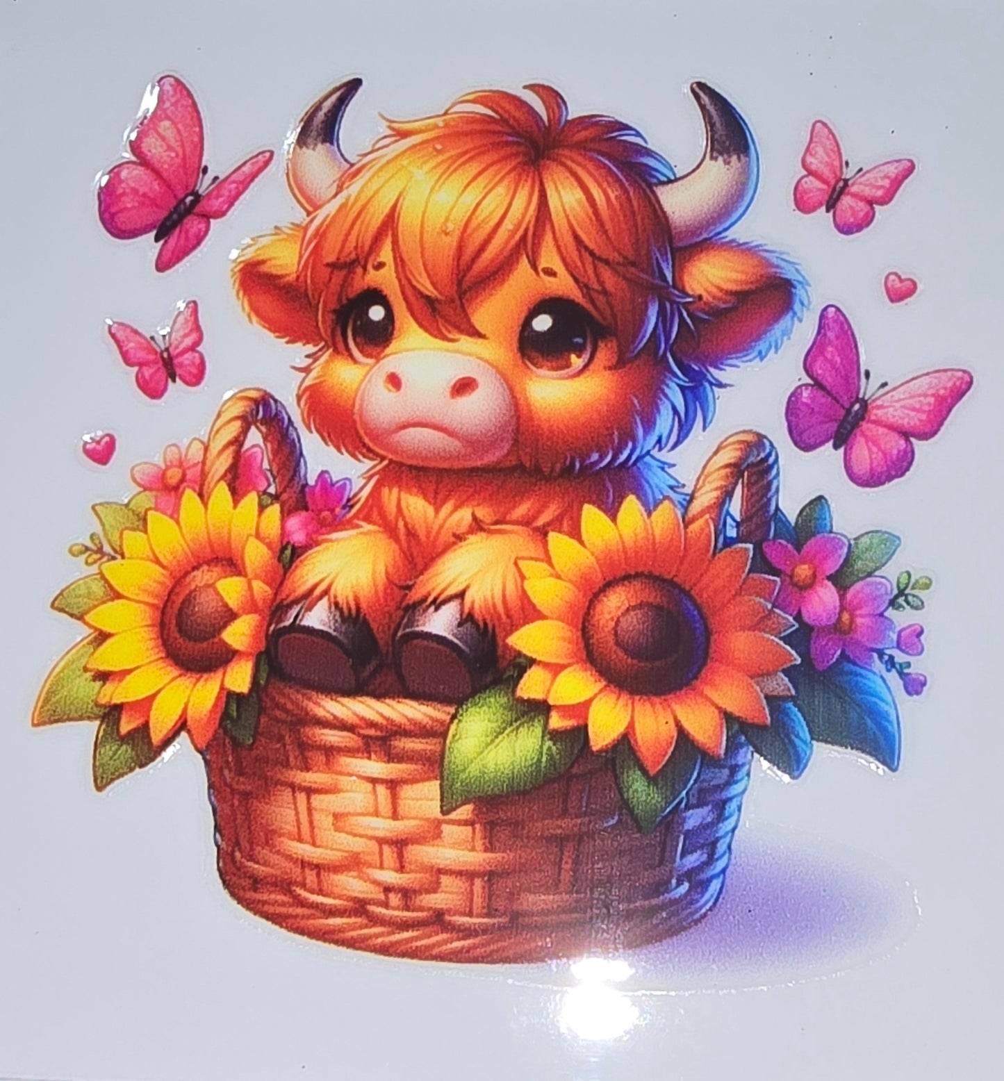 Sunflower fluffy cow medium clear UV DTF decal