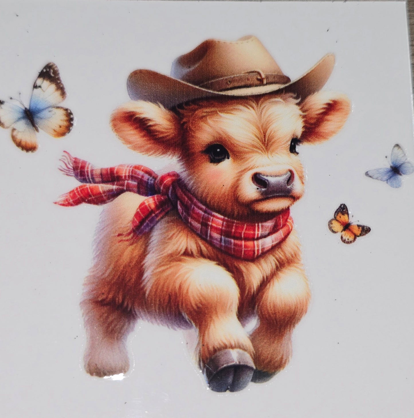 Sunflower fluffy cow medium clear UV DTF decal