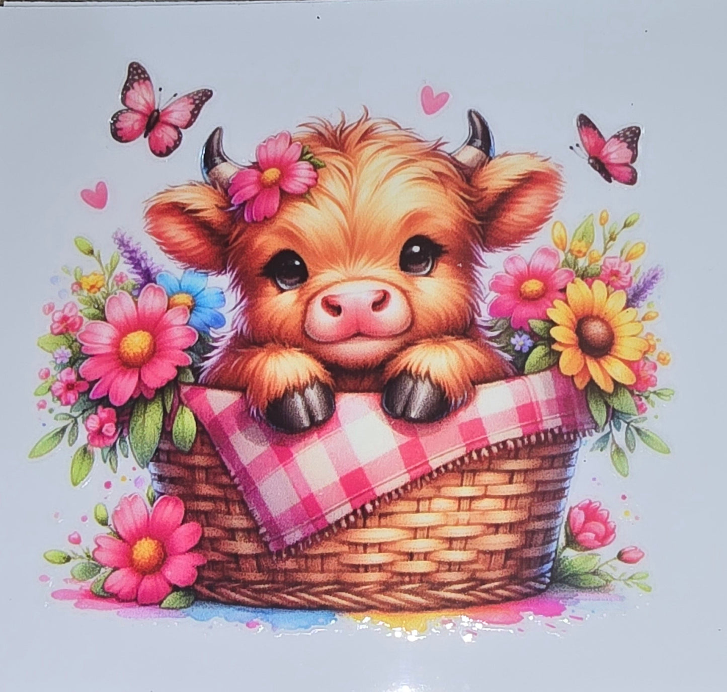 Sunflower fluffy cow medium clear UV DTF decal