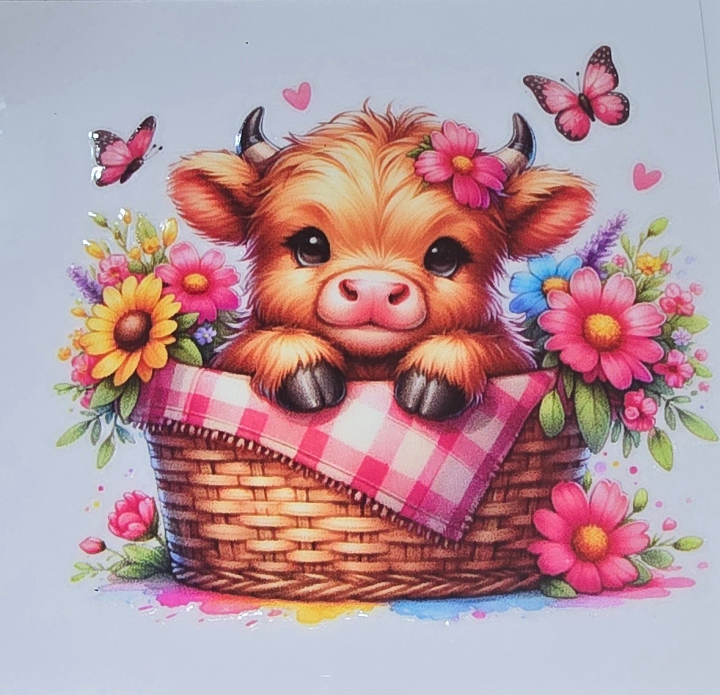Sunflower fluffy cow medium clear UV DTF decal