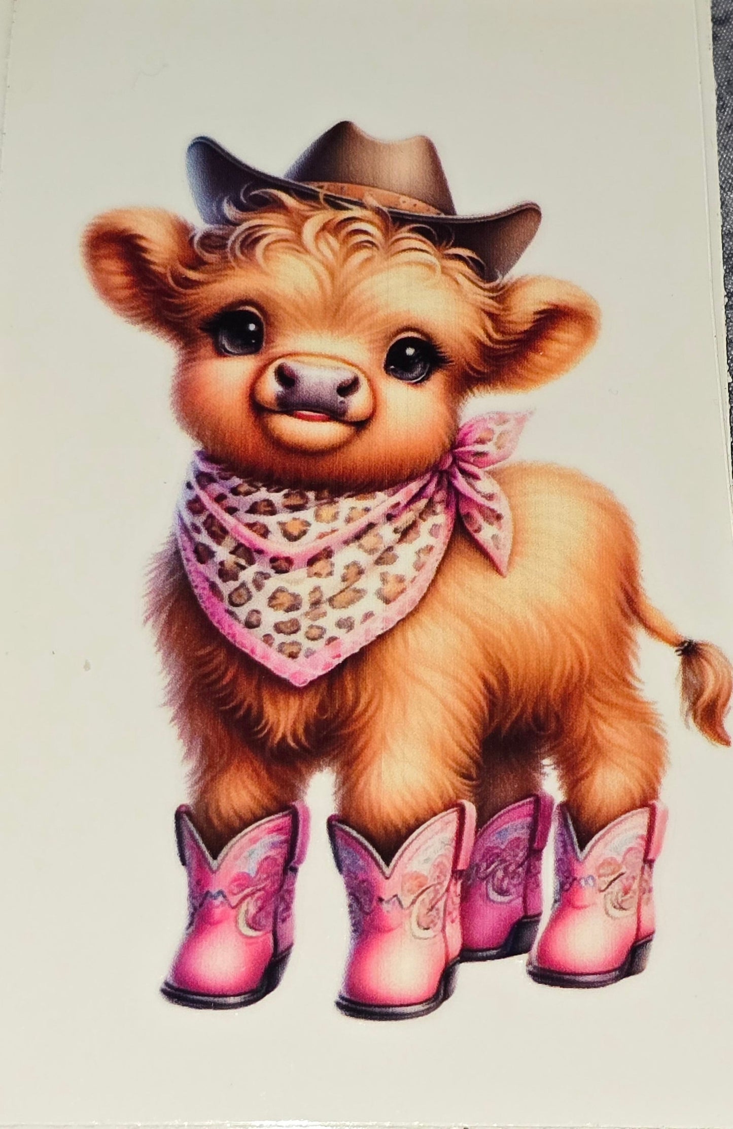 Sunflower fluffy cow medium clear UV DTF decal