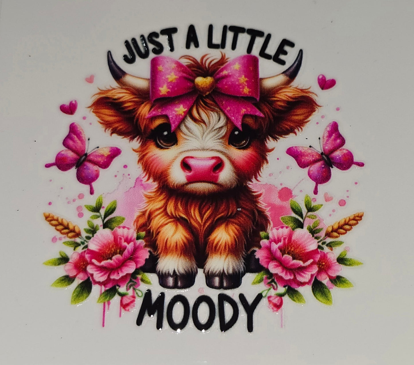 Sunflower fluffy cow medium clear UV DTF decal