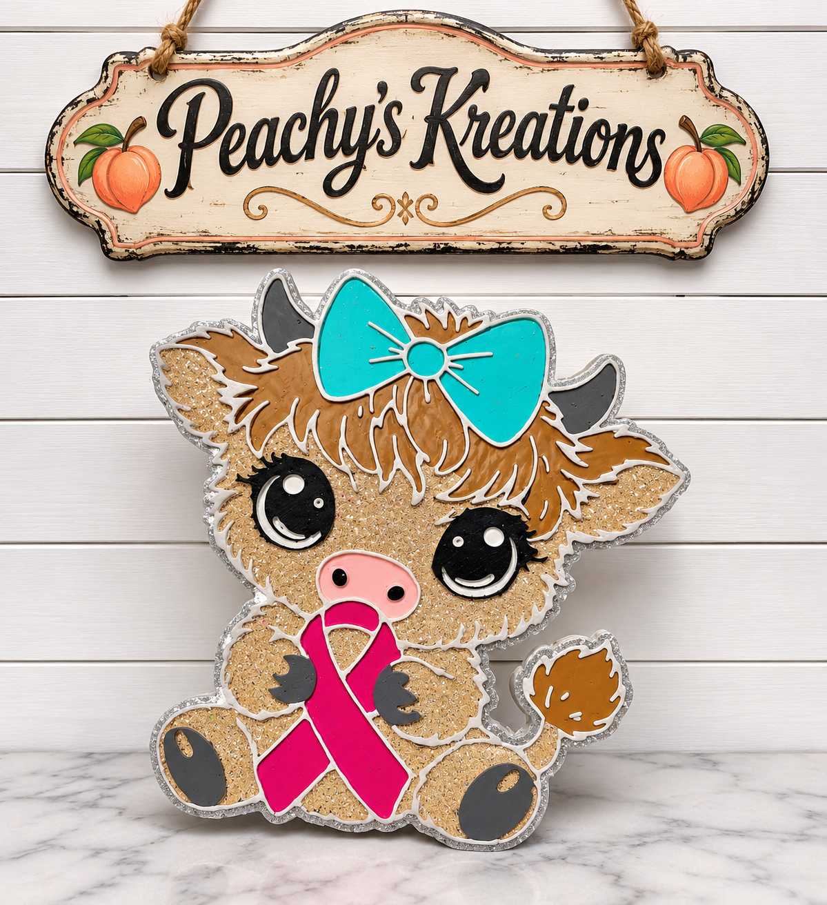 Breast cancer awareness cow car freshie