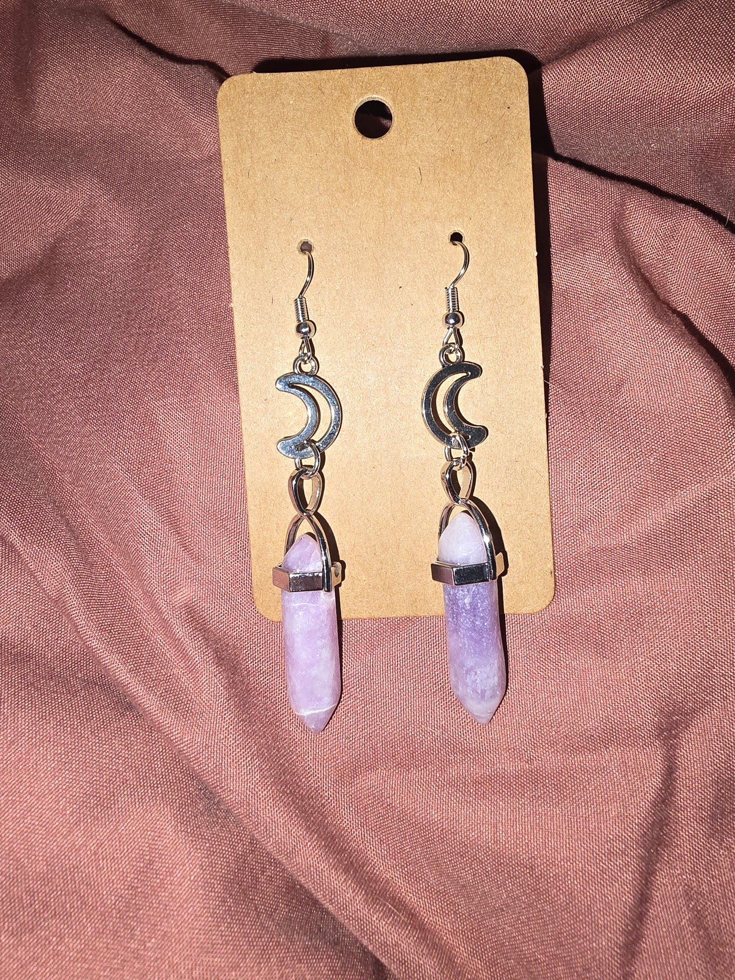 Lilac geo crystal and moon earrings