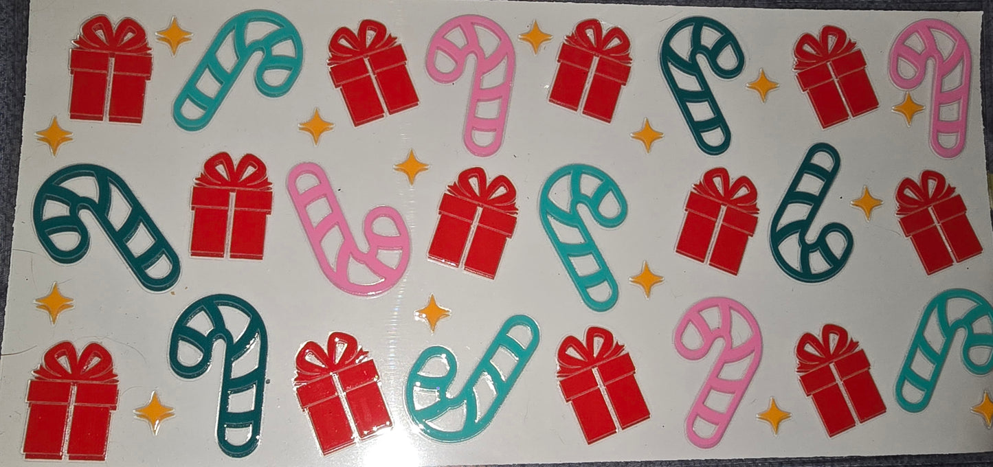 Presents and candy cane dtf wrap