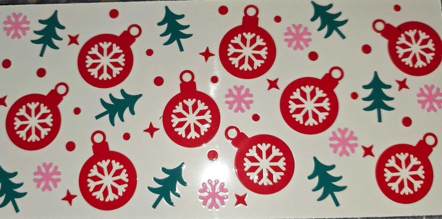 Ornaments and trees clear UV DTF decal wrap