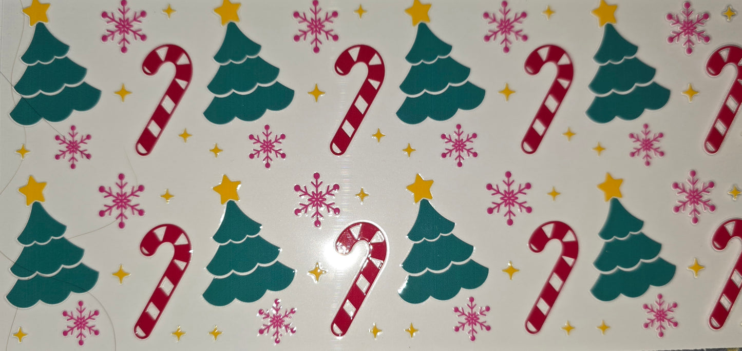 Christmas trees and candy canes Clear UV DTF wrap