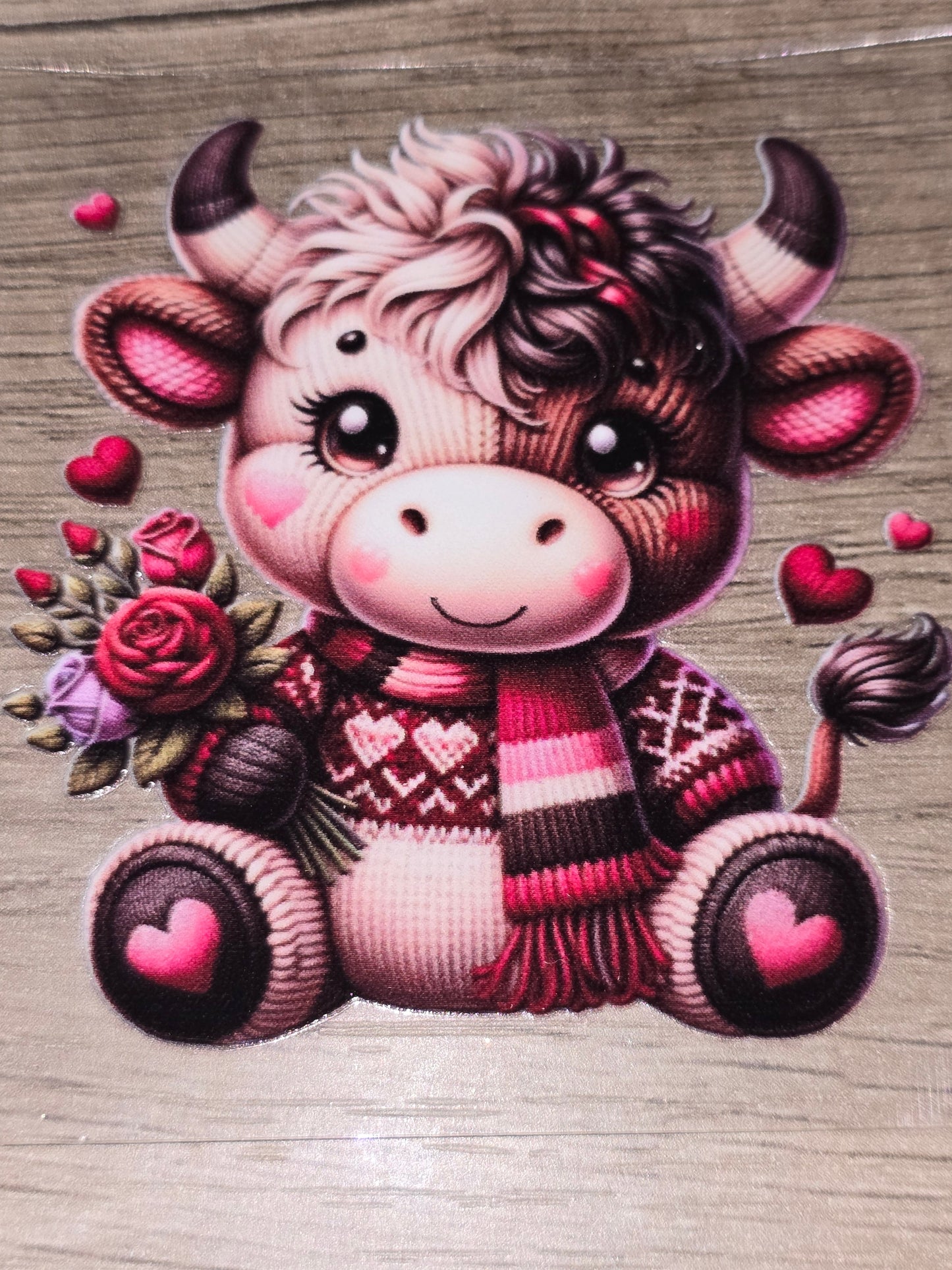 Valentine's hearts & roses fluffy cow clear UV DTF