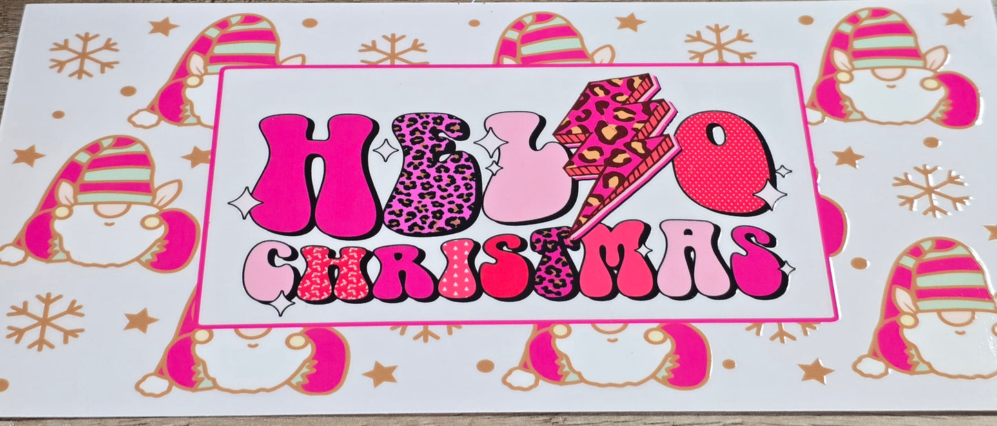 Hello Christmas clear UV DTF decal wrap