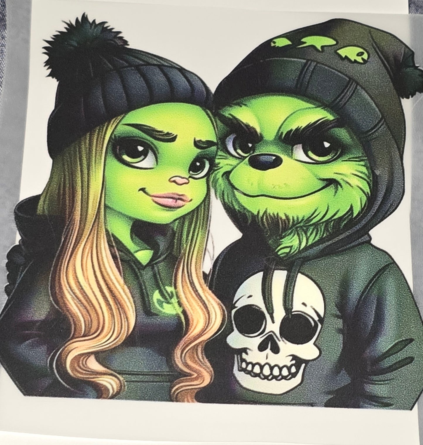 The grinch & his gf hoodie medium clear DTF iron on transfer