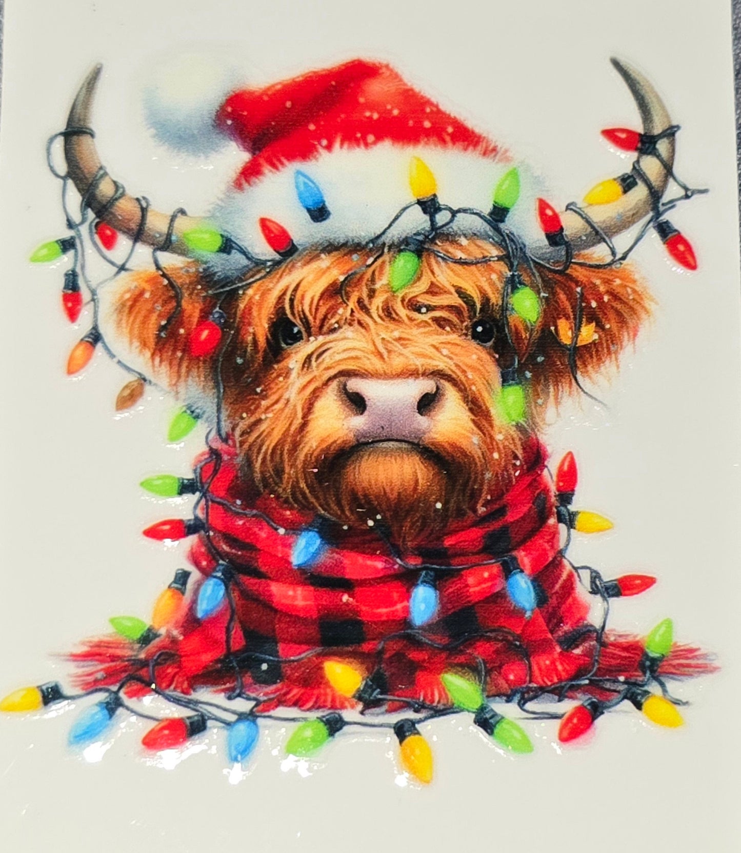 Christmas lights fluffy cows medium clear UV DTF
