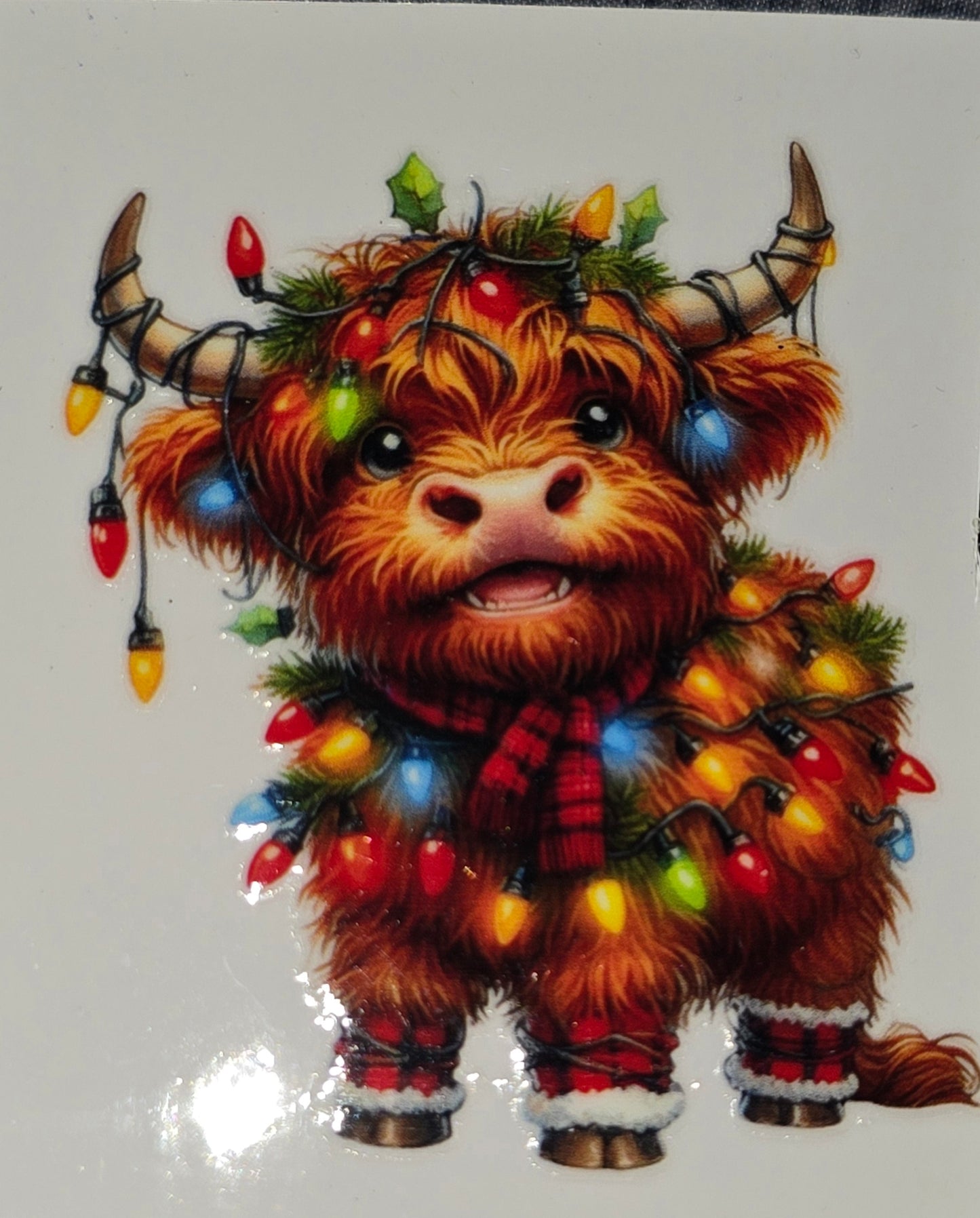 Christmas lights fluffy cows medium clear UV DTF