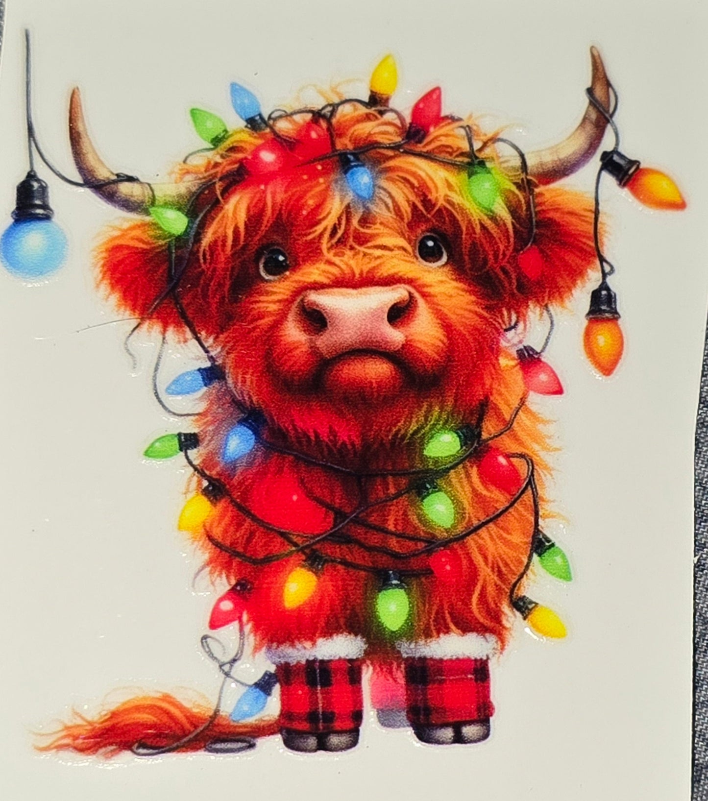 Christmas lights fluffy cows medium clear UV DTF