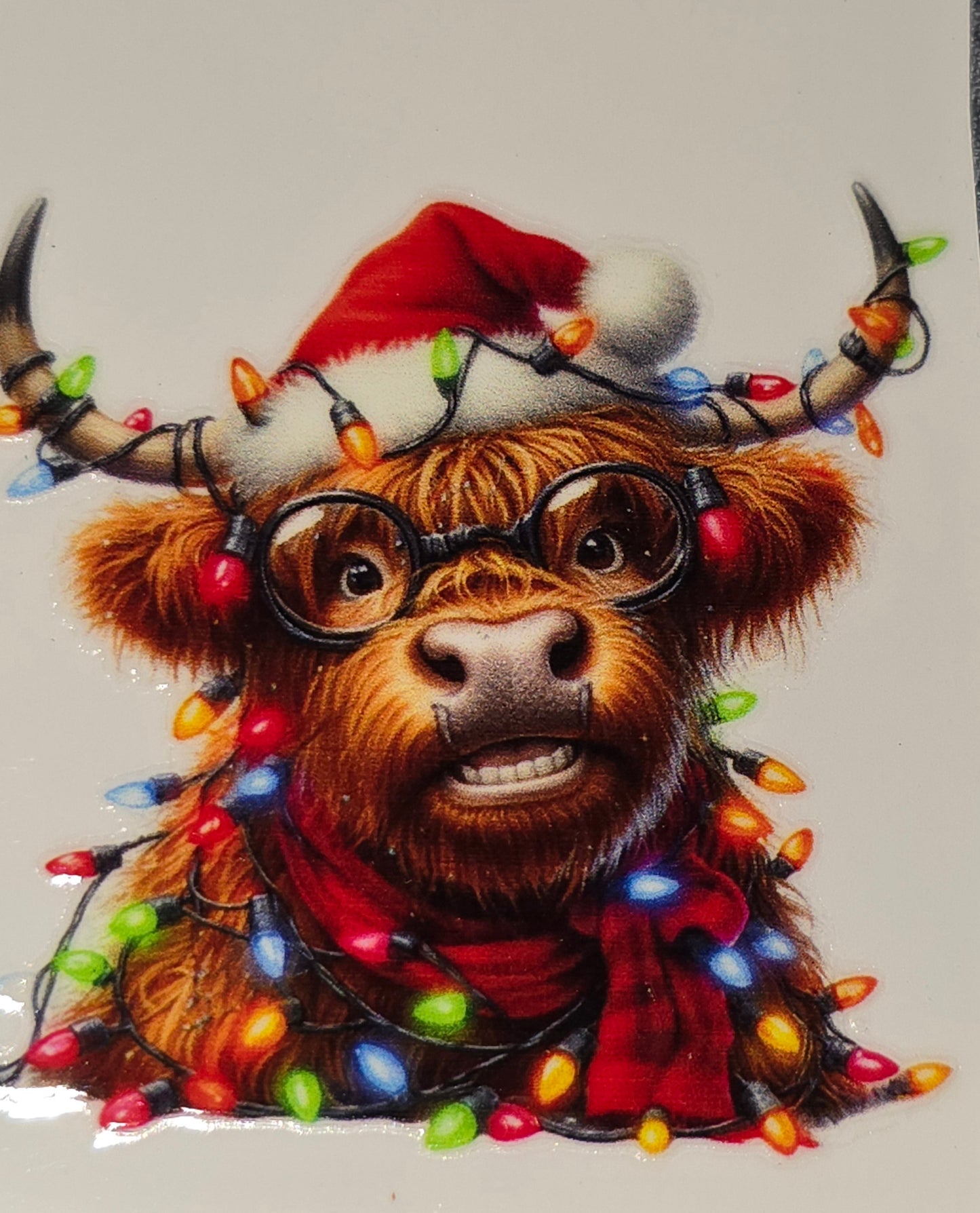 Christmas lights fluffy cows medium clear UV DTF