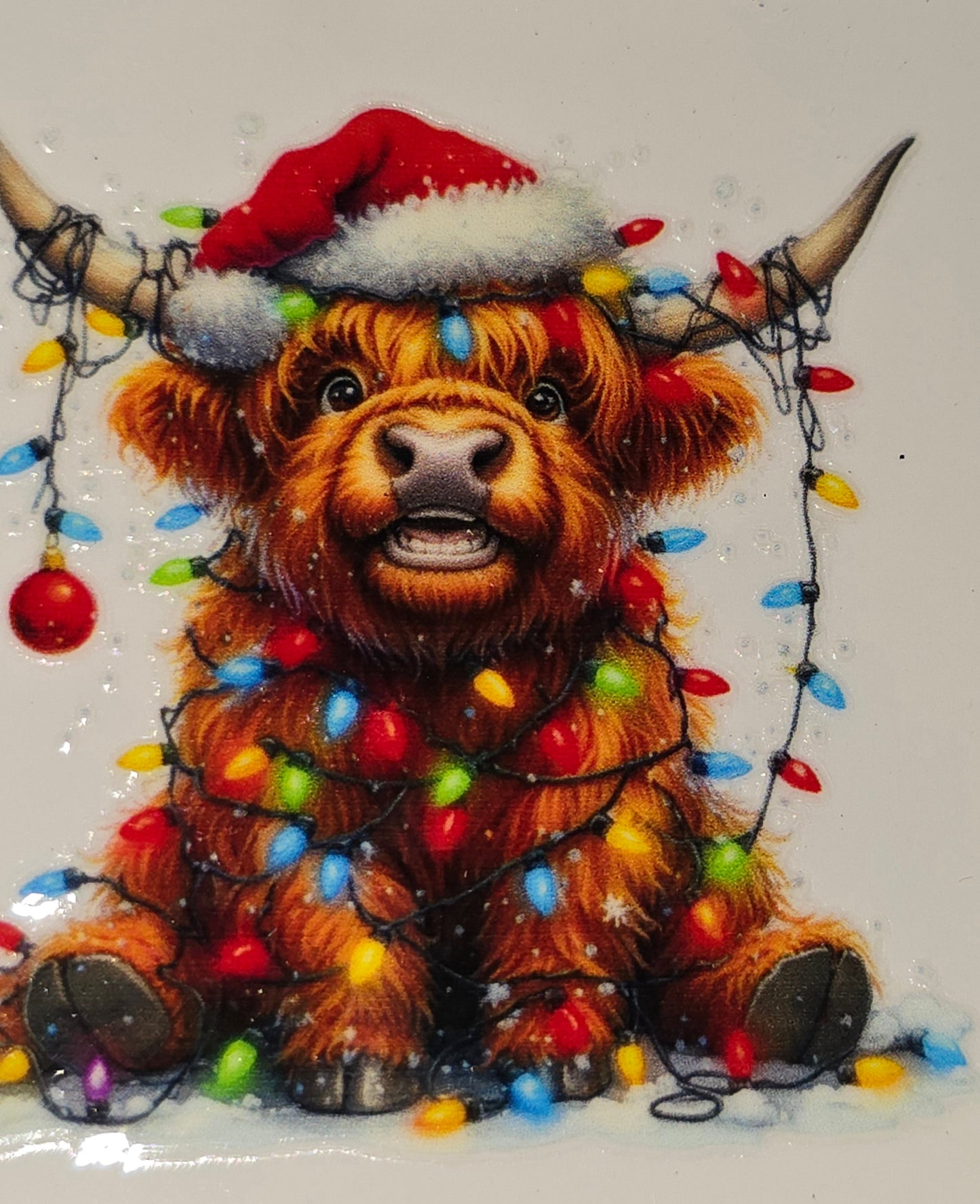 Christmas lights fluffy cows medium clear UV DTF