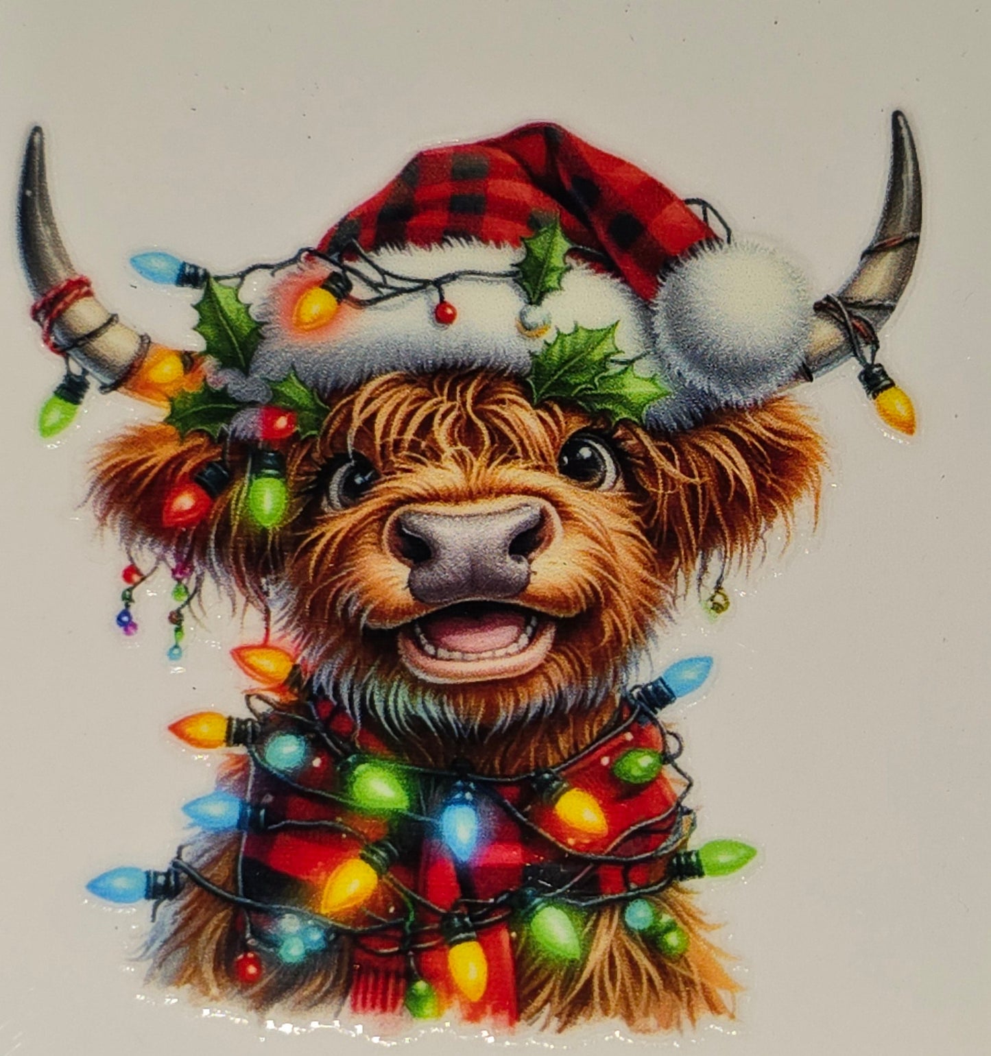 Christmas lights fluffy cows medium clear UV DTF