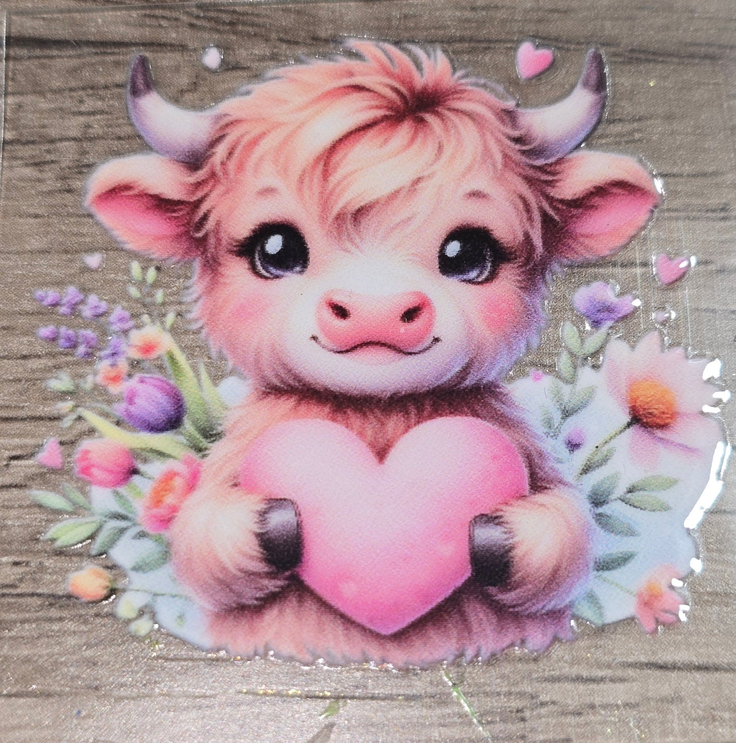 Small fluffy cow 3 clear UV DTF decal