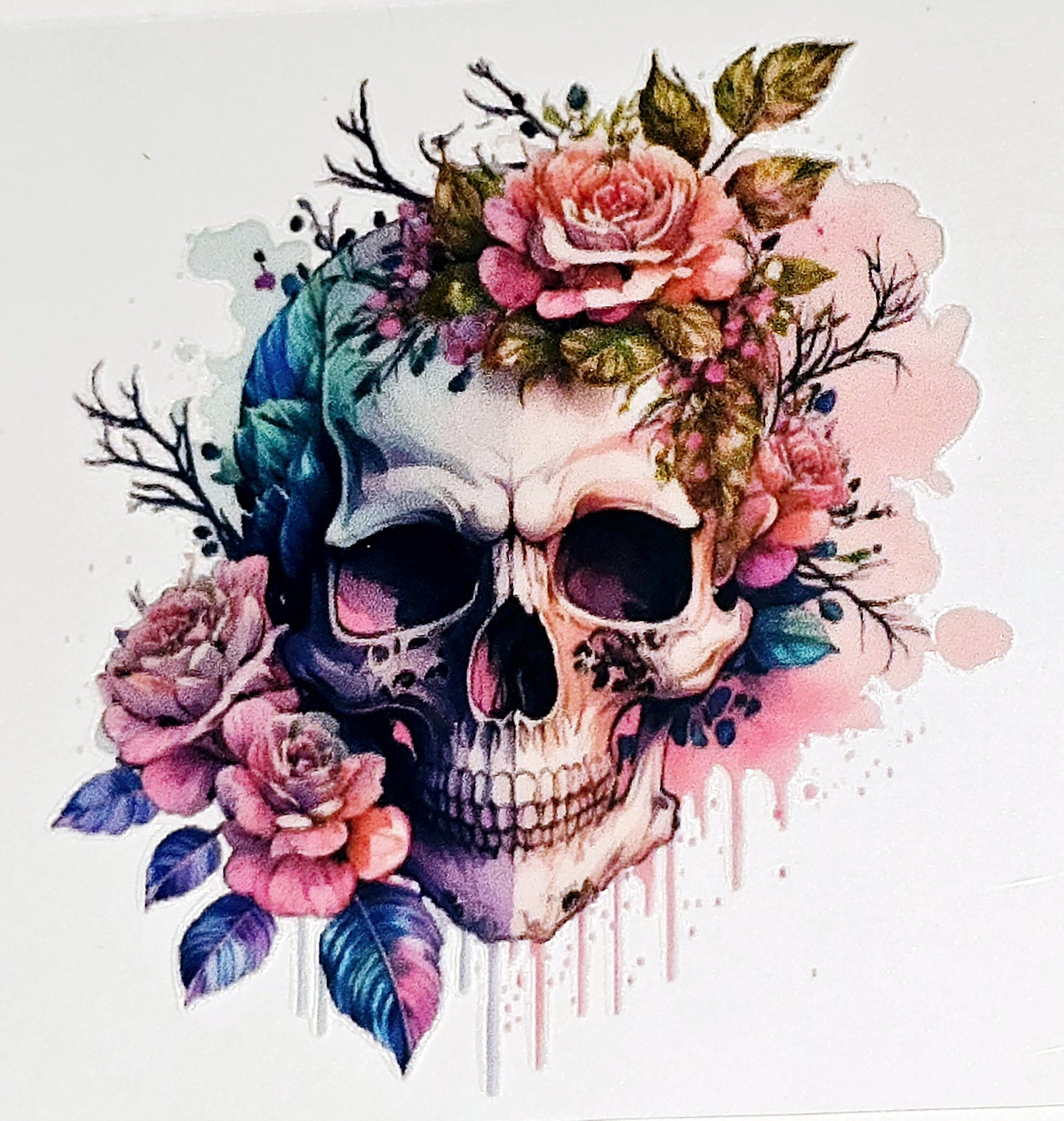 Floral skulls medium clear UV DTF