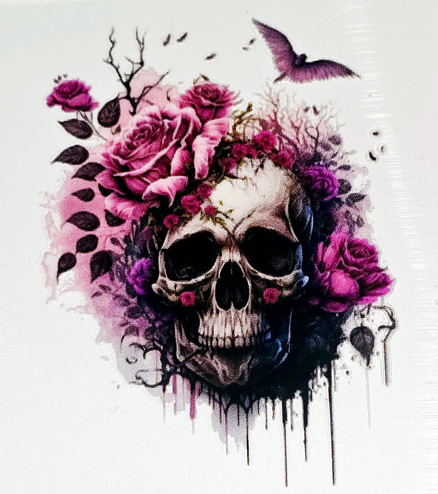 Floral skulls medium clear UV DTF