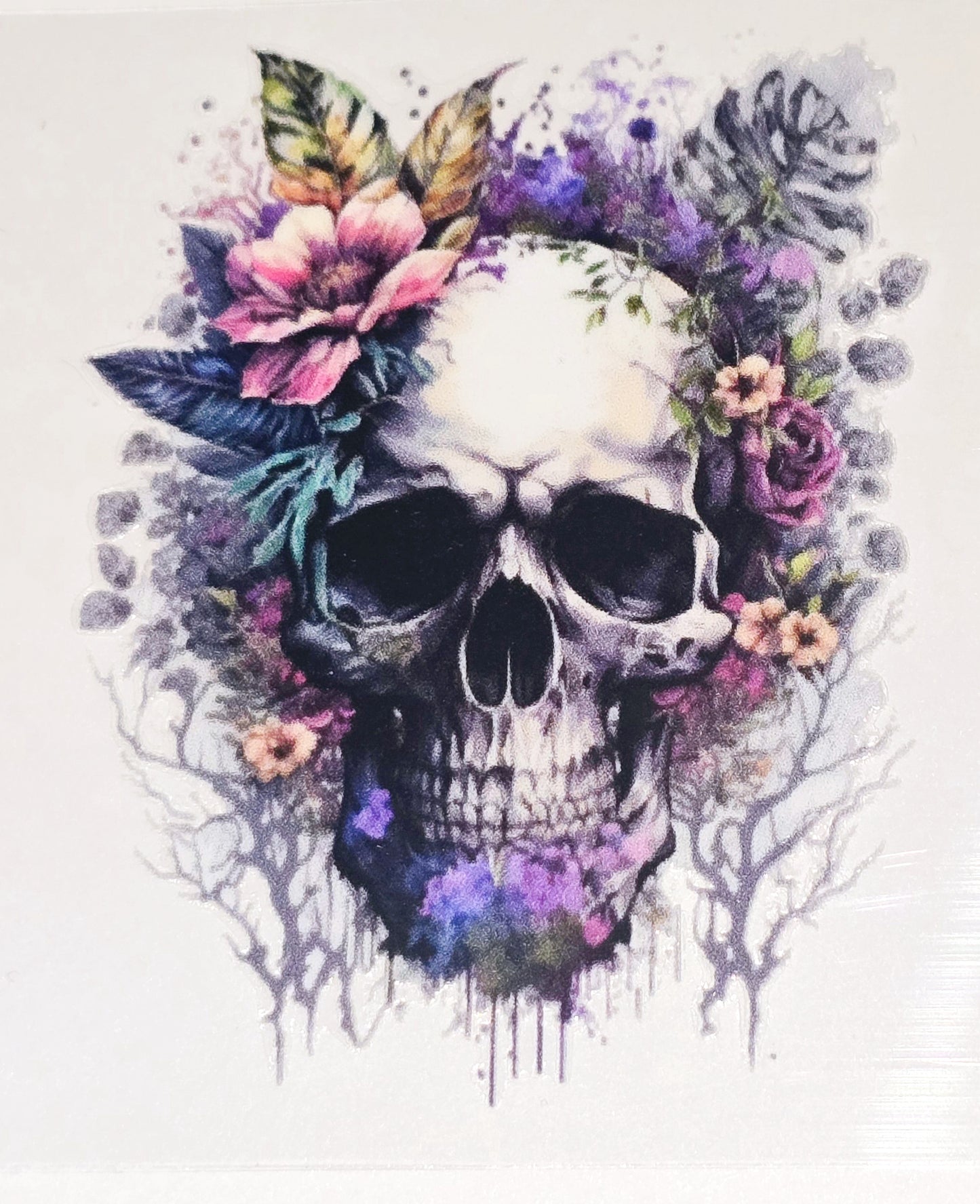 Floral skulls medium clear UV DTF