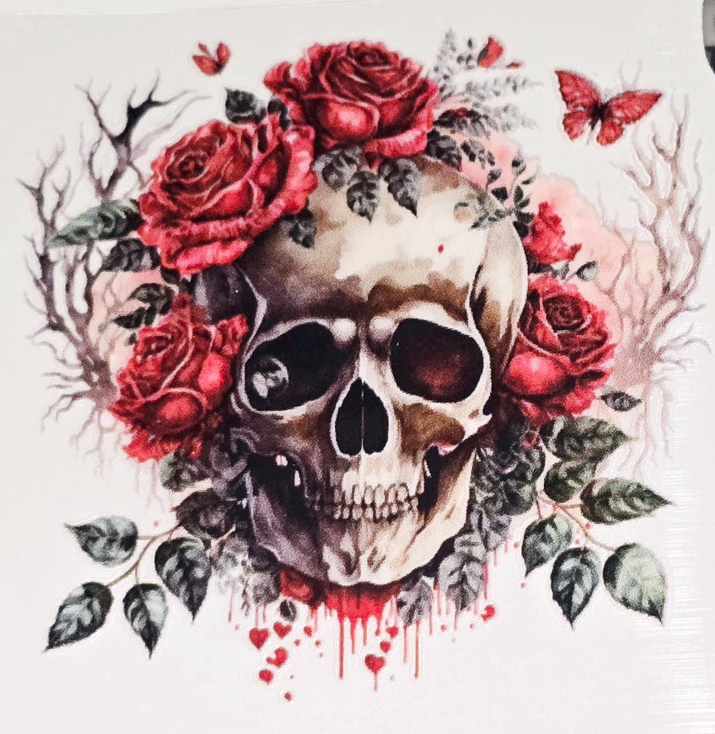 Floral skulls medium clear UV DTF