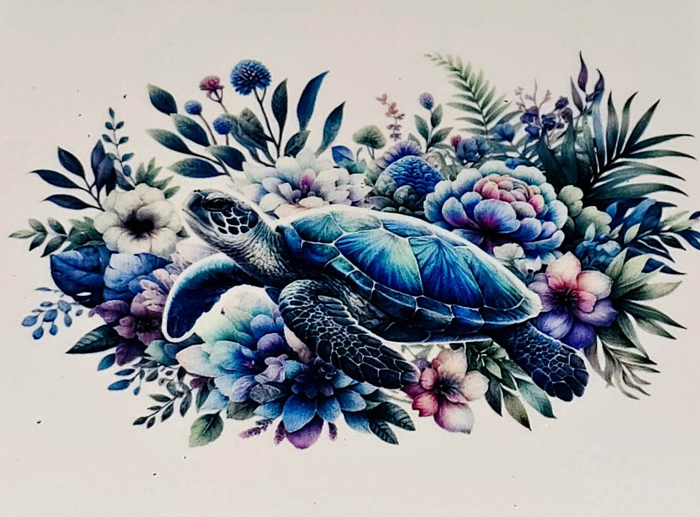 Floral sea turtle medium clear uv dtf