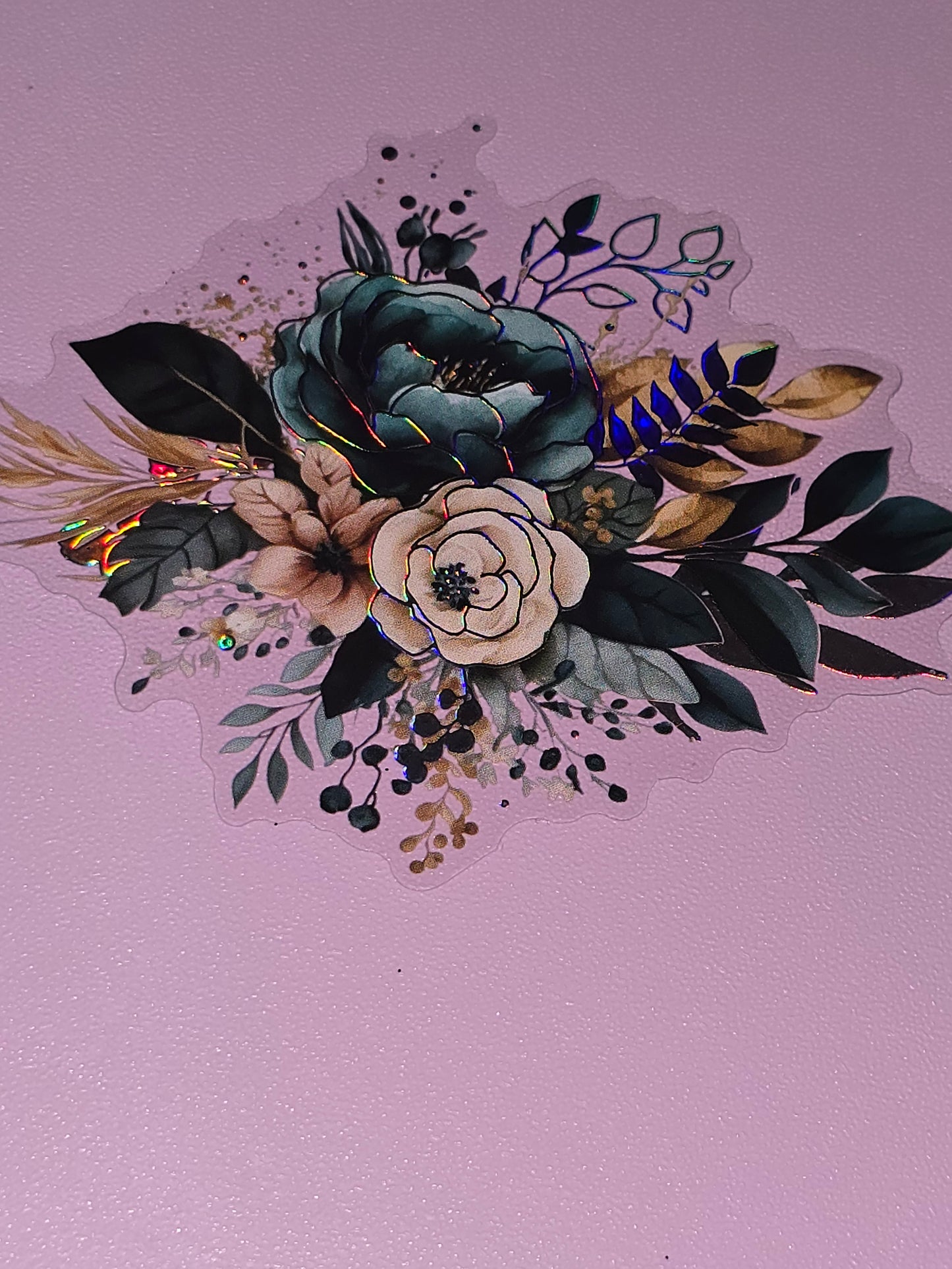 Holographic floral medium clear UV DTF