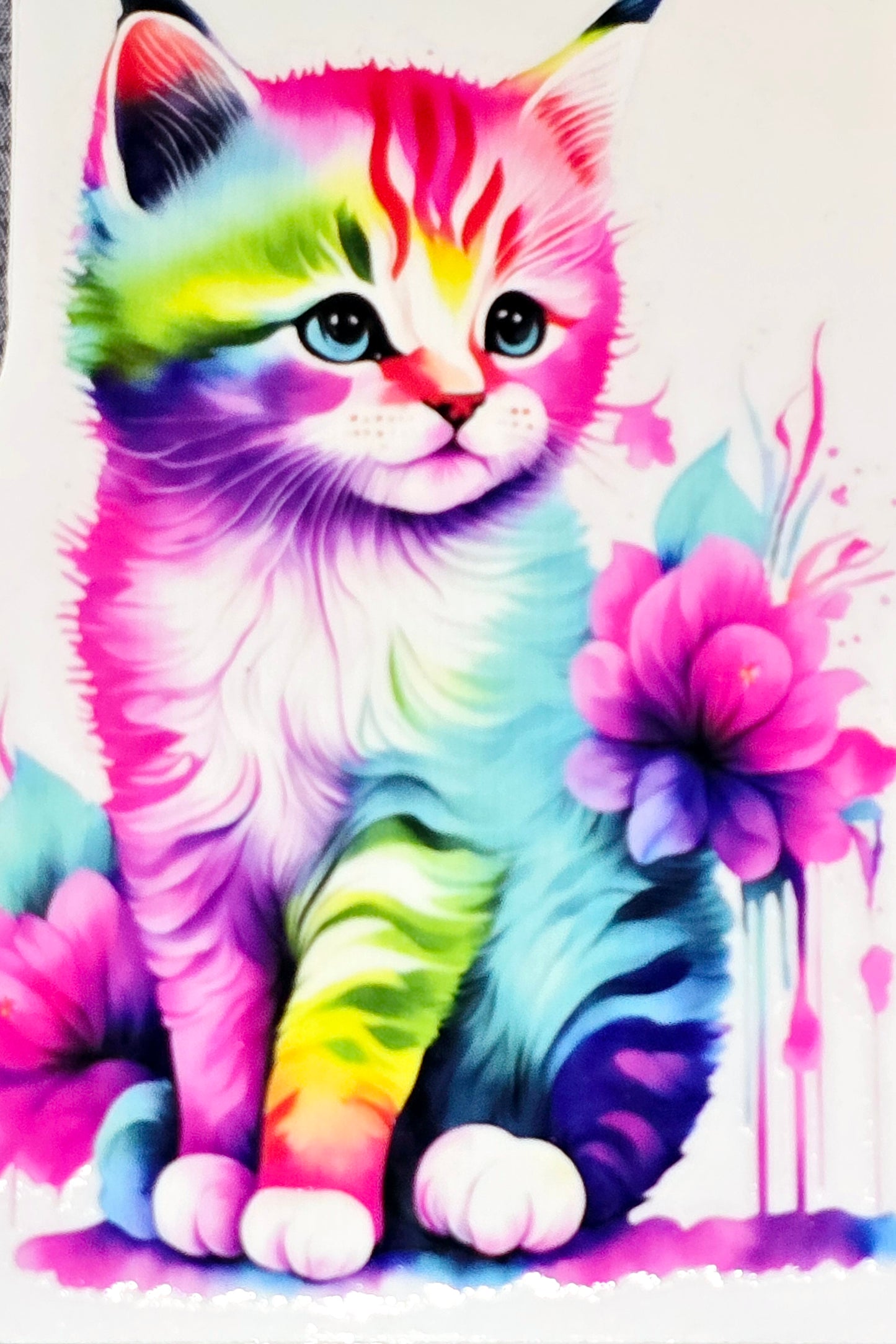 Cat abstract, watercolor large clear UV DTF