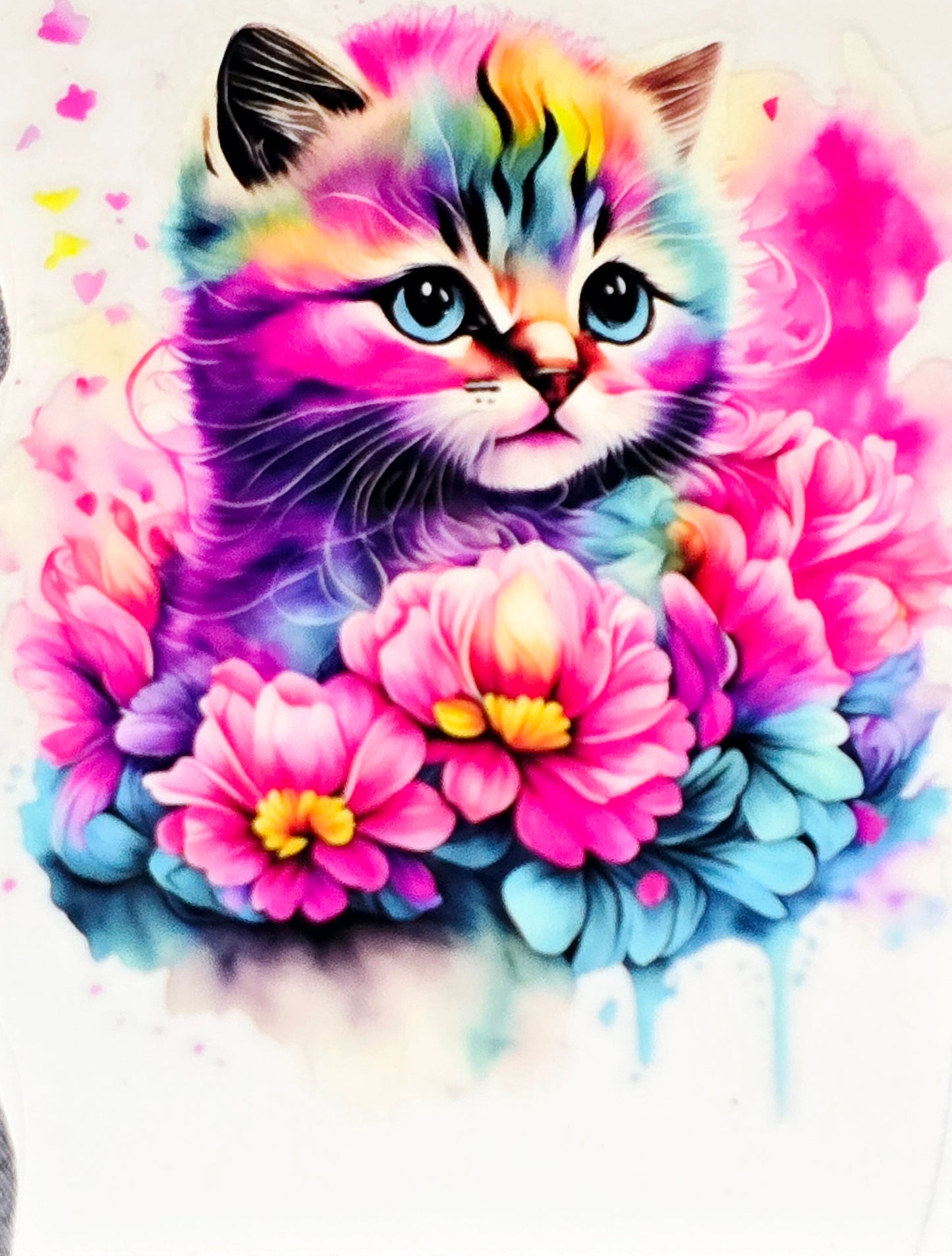 Cat abstract, watercolor large clear UV DTF
