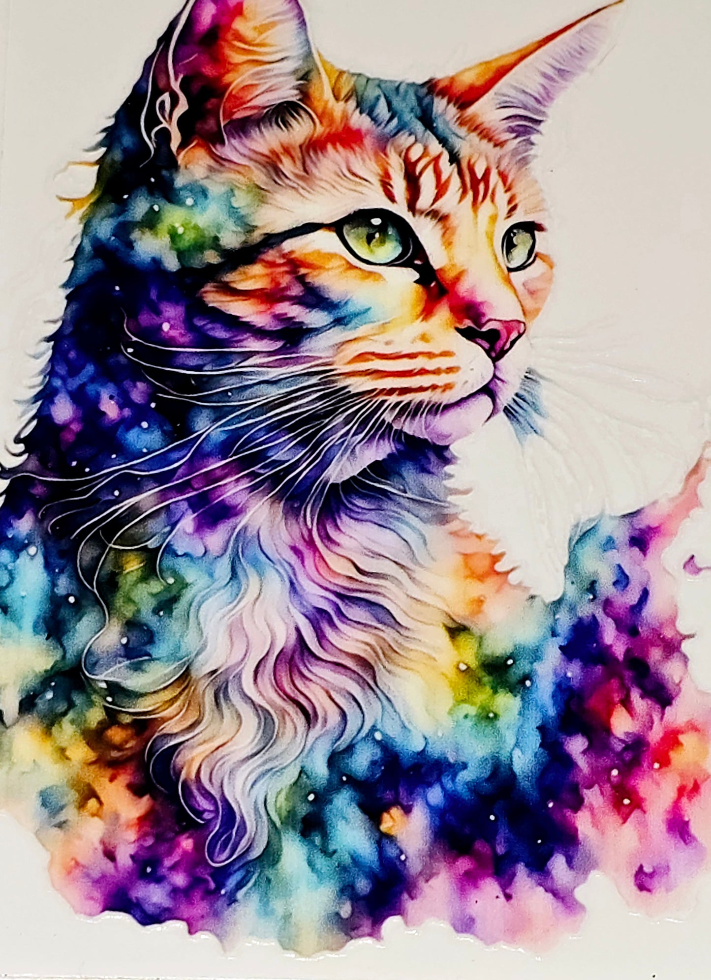 Cat abstract, watercolor large clear UV DTF