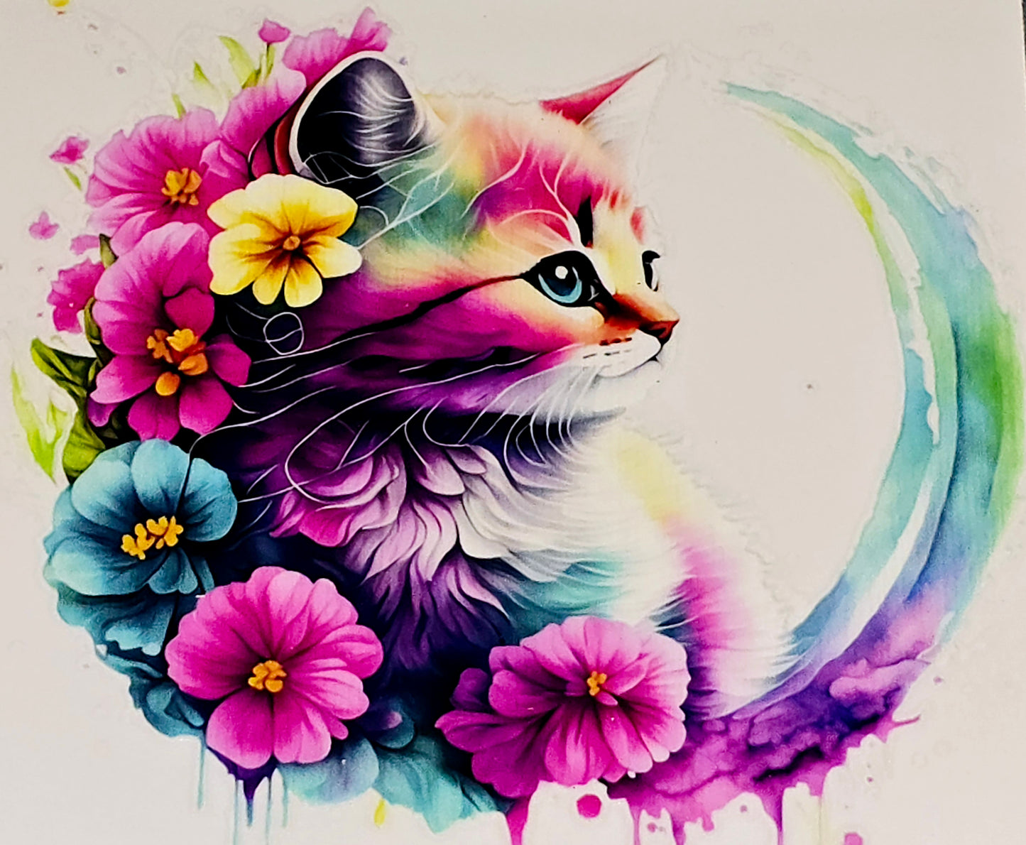 Cat watercolor XL clear UV DTF