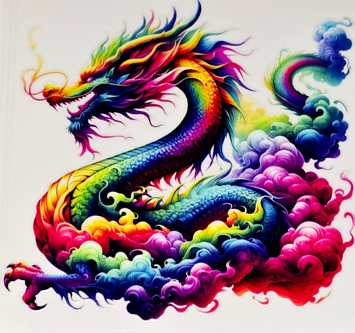 Pastel and rainbow dragon xl clear UV DTF