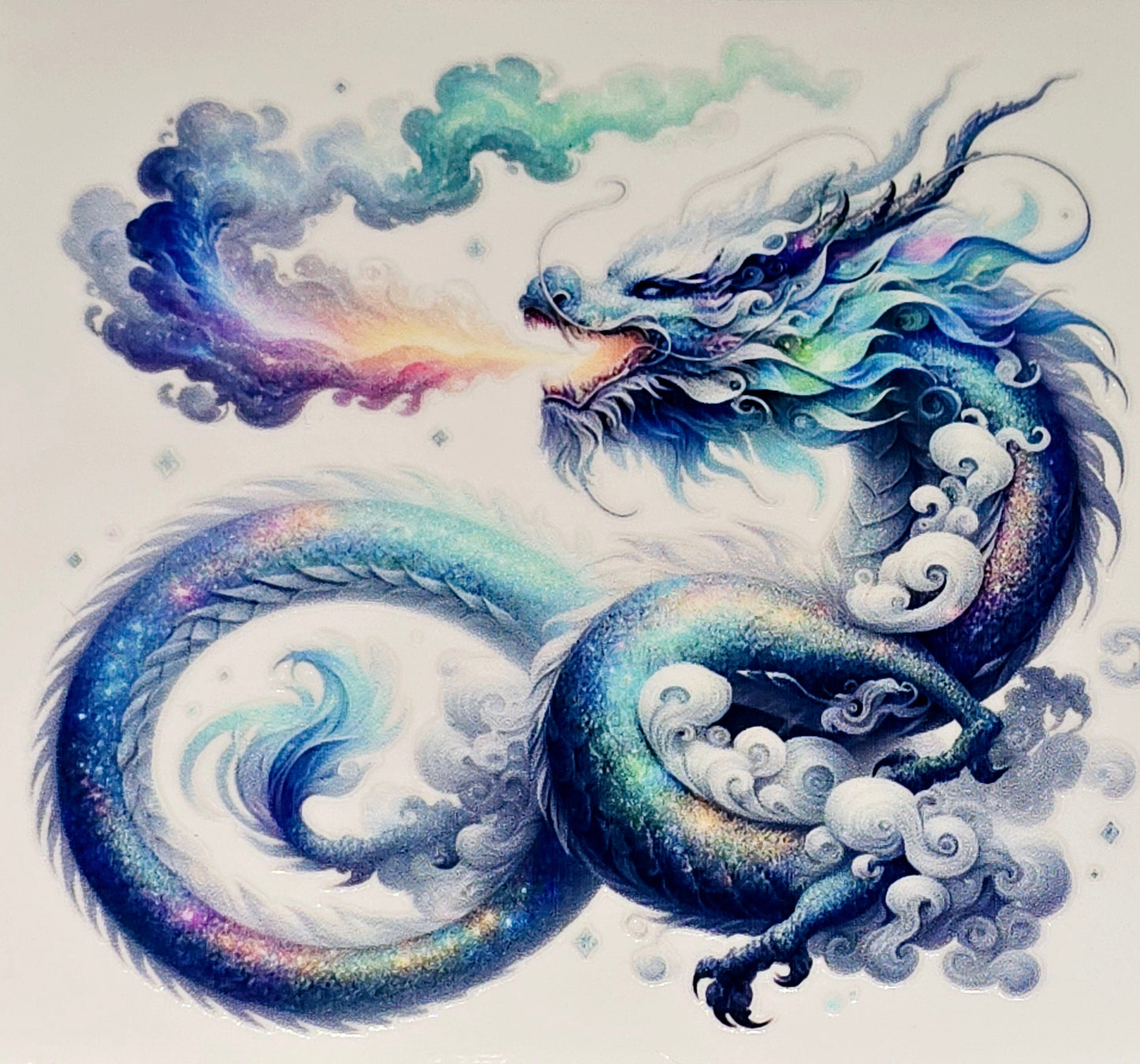 Pastel and rainbow dragon xl clear UV DTF