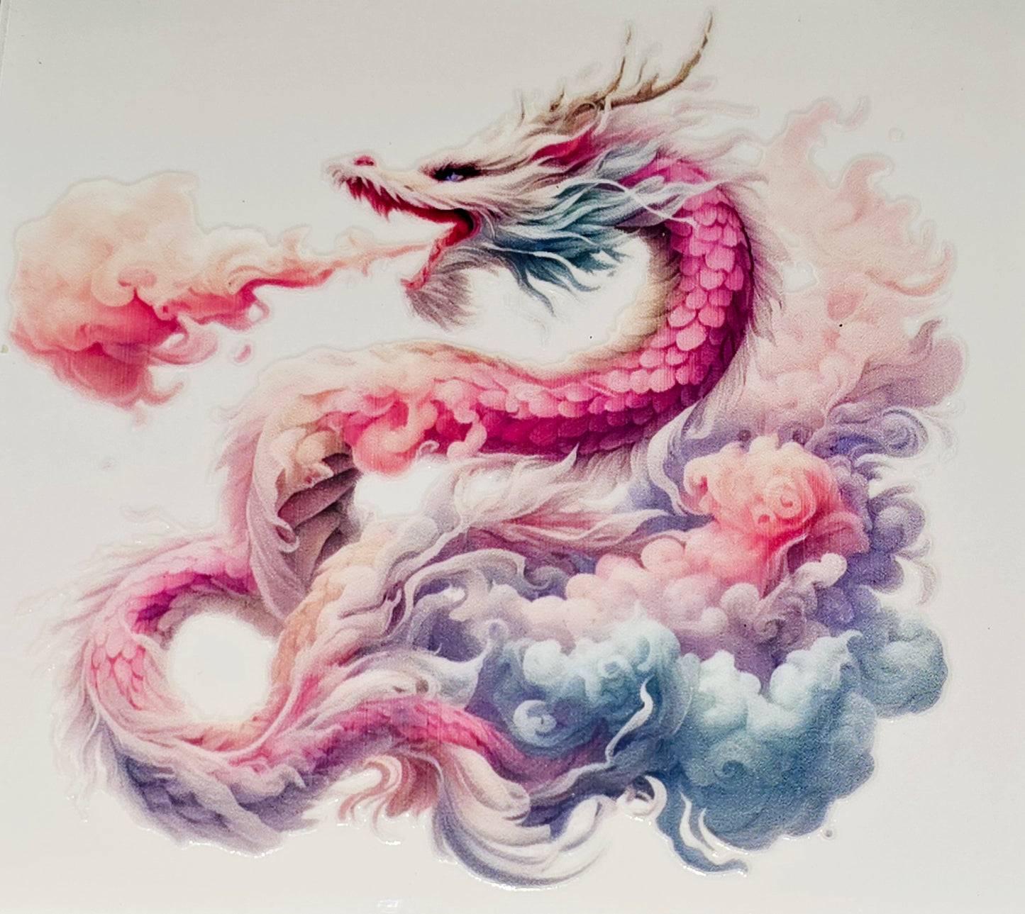 Pastel and rainbow dragon xl clear UV DTF