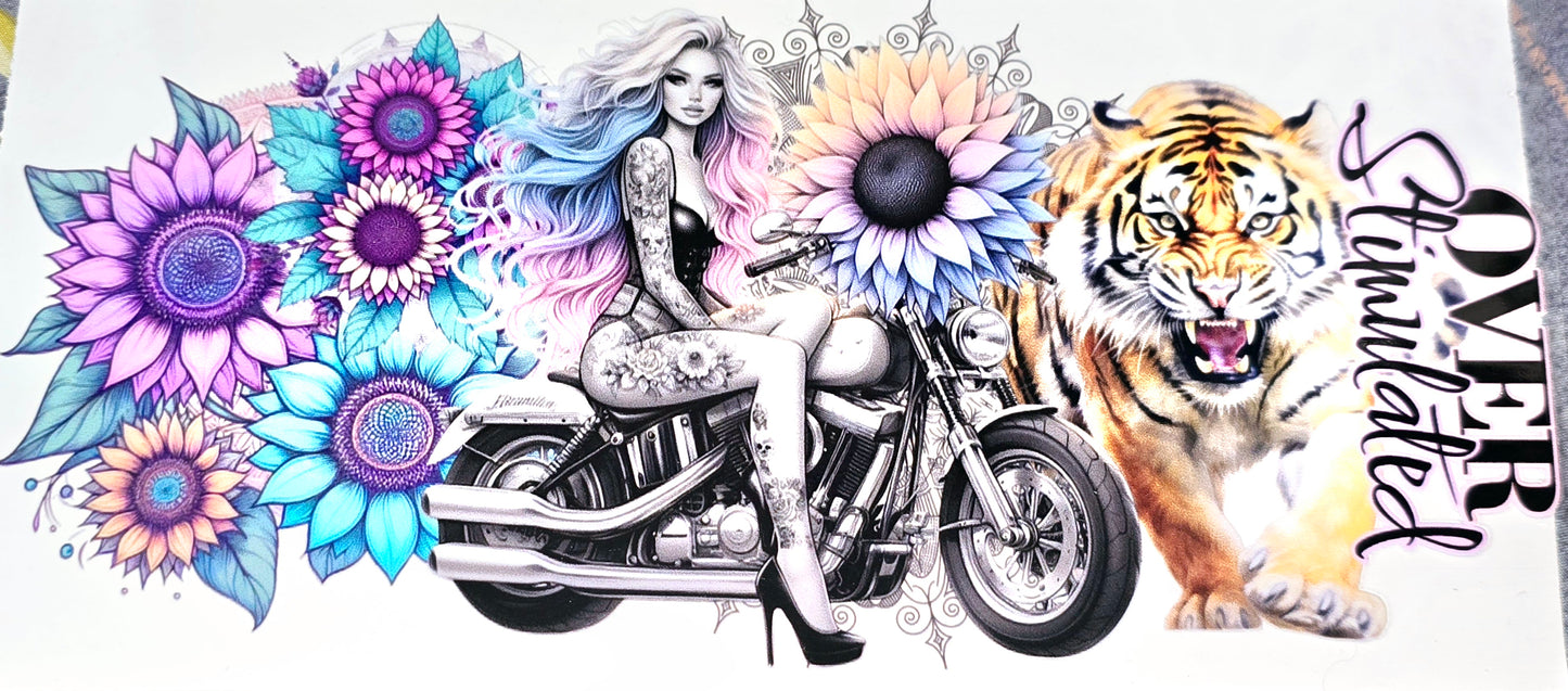 Motorcycle babes clear UV DTF 16 oz wrap
