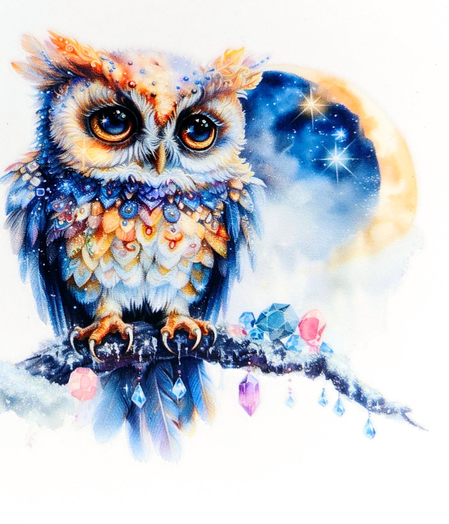 Midnight jeweled owls small clear UV DTF