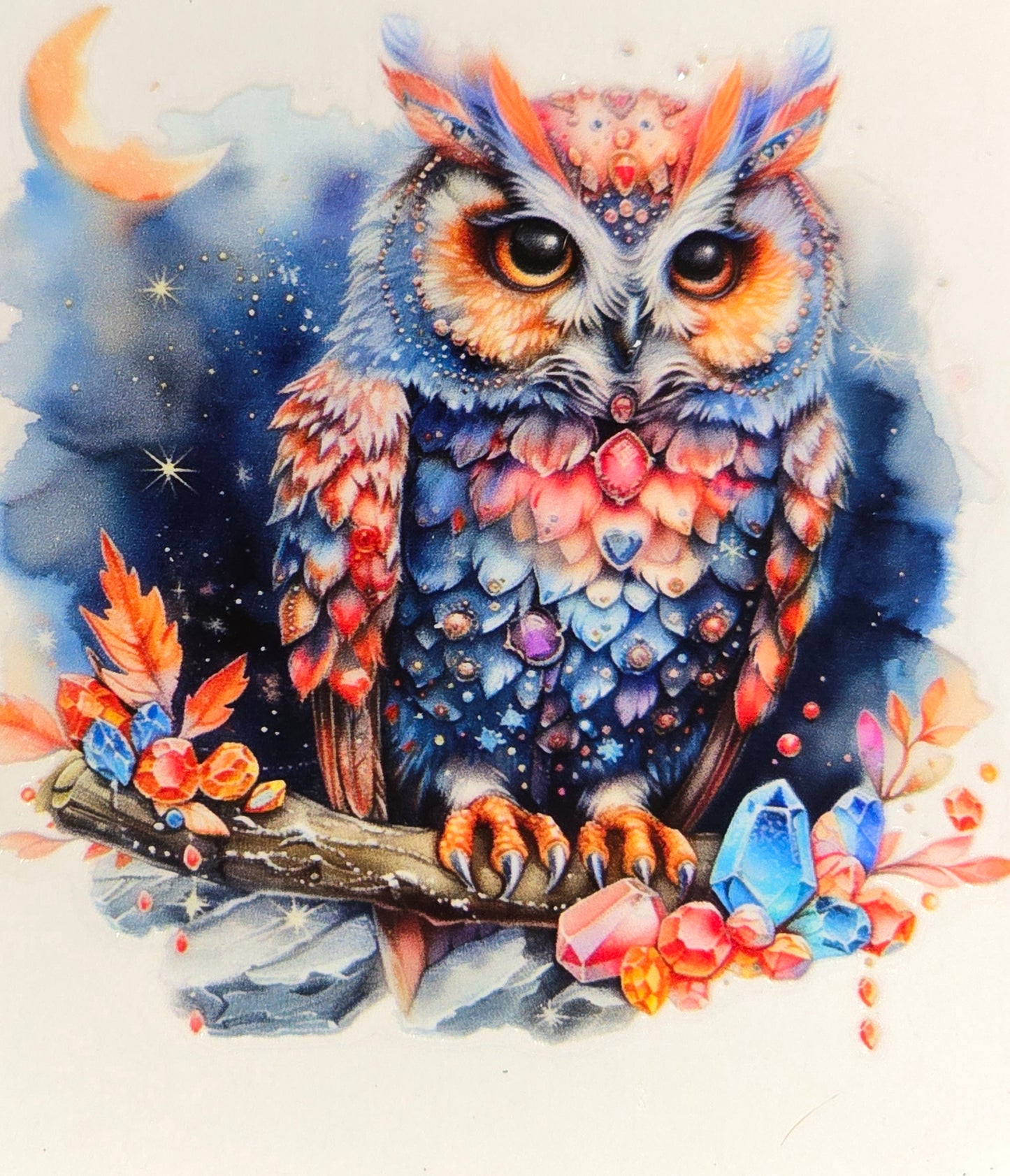 Midnight jeweled owls small clear UV DTF
