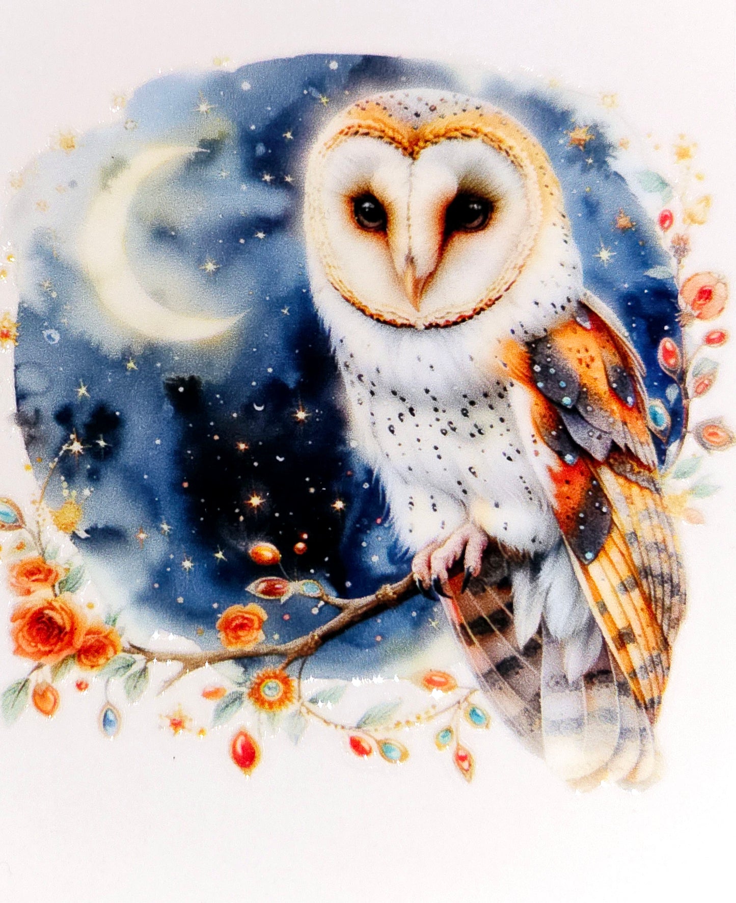 Midnight jeweled owls small clear UV DTF