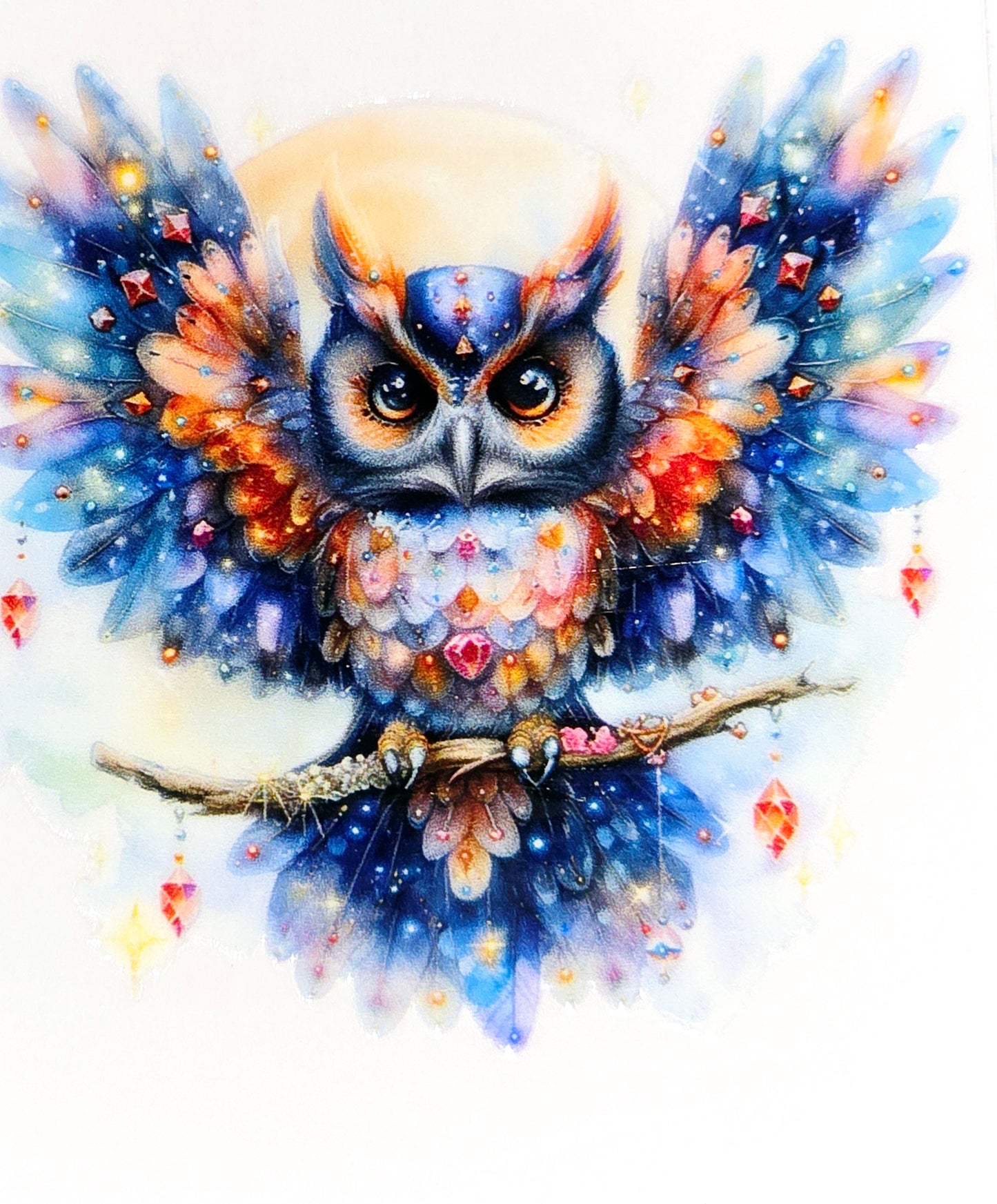 Midnight jeweled owls small clear UV DTF