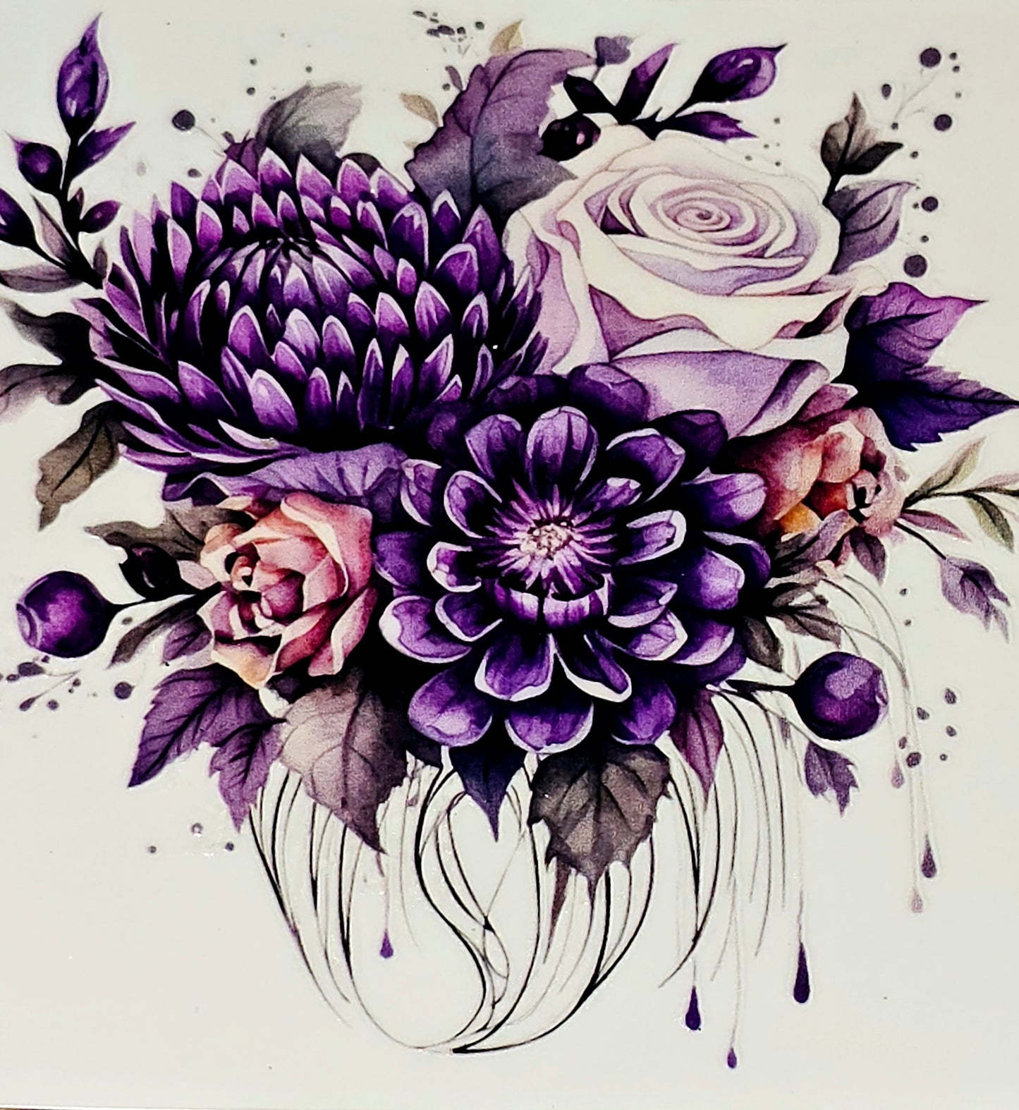 Purple floral medium clear UV DTF