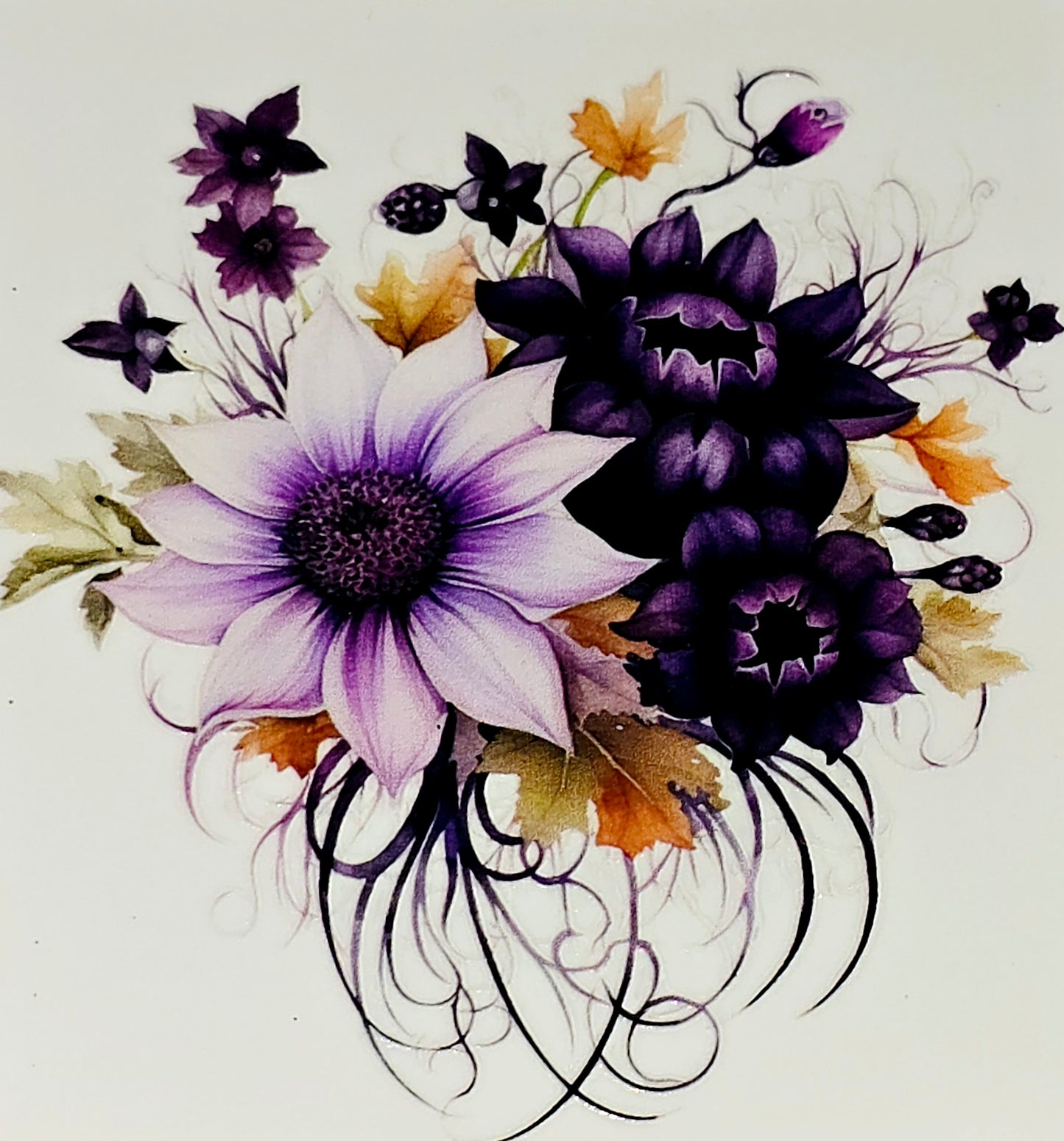 Purple floral medium clear UV DTF