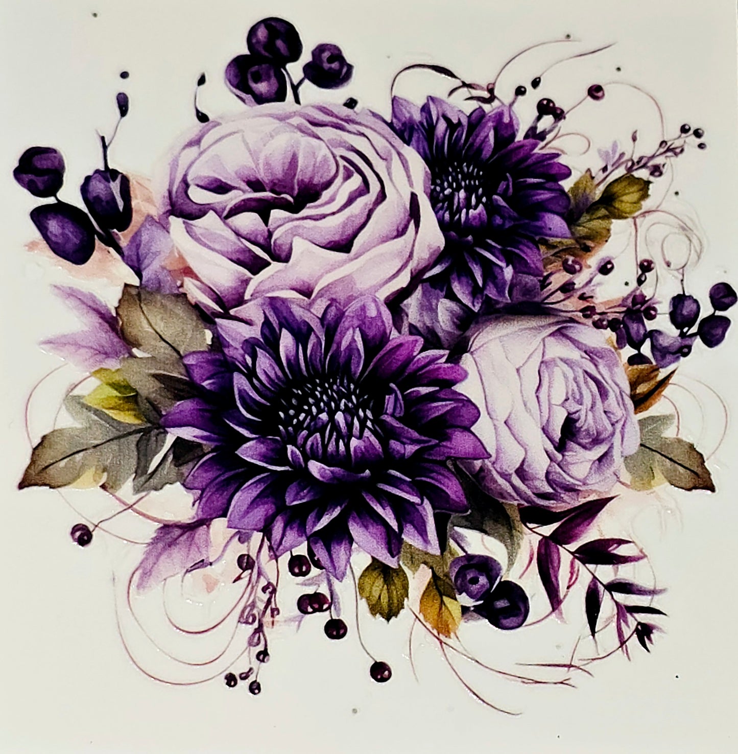 Purple floral medium clear UV DTF