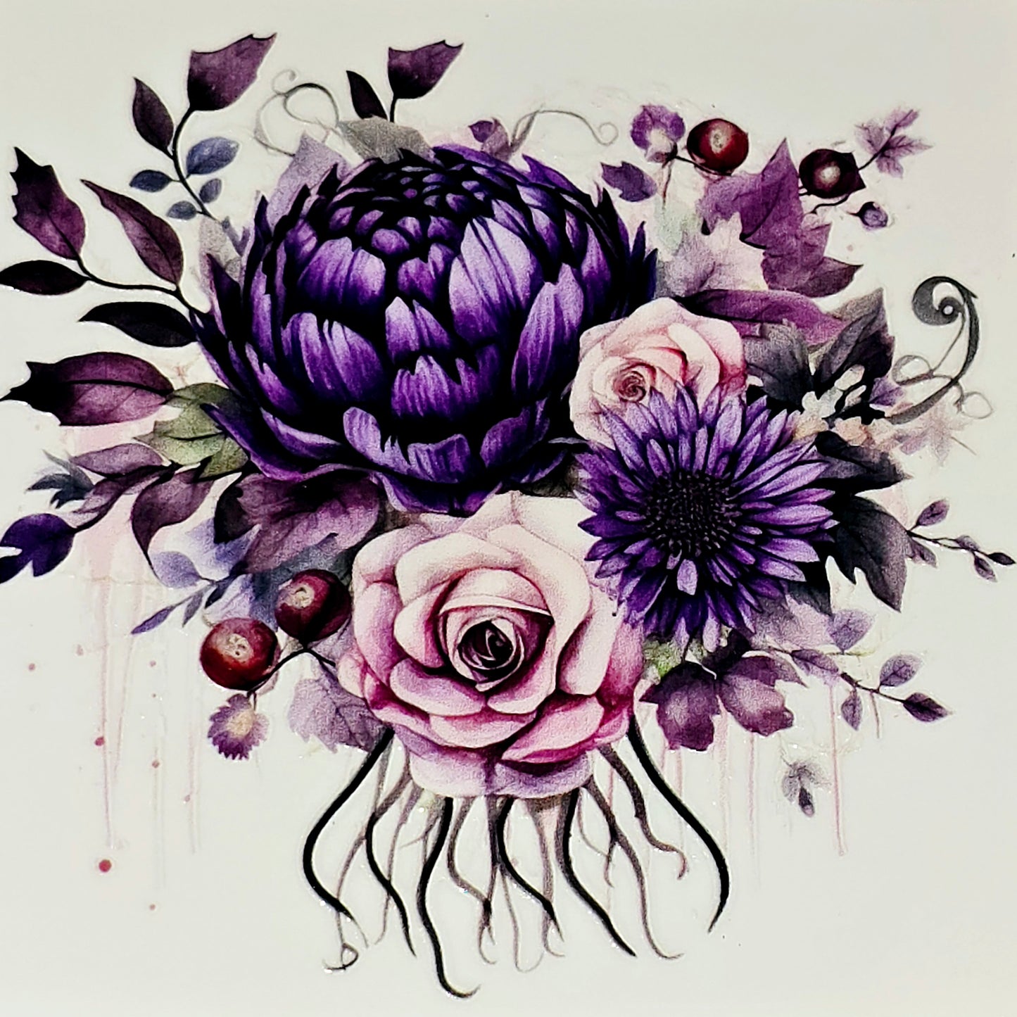 Purple floral medium clear UV DTF