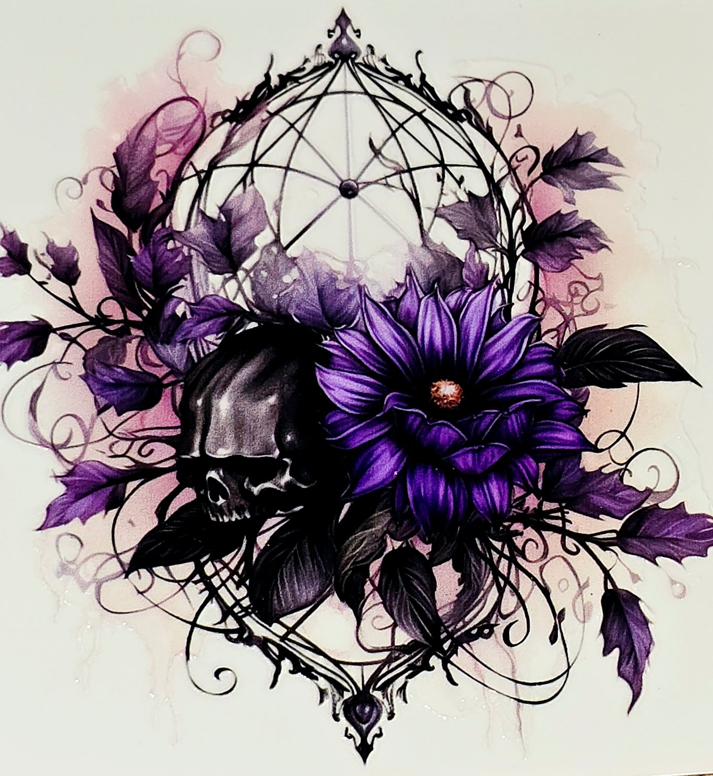 Purple floral medium clear UV DTF