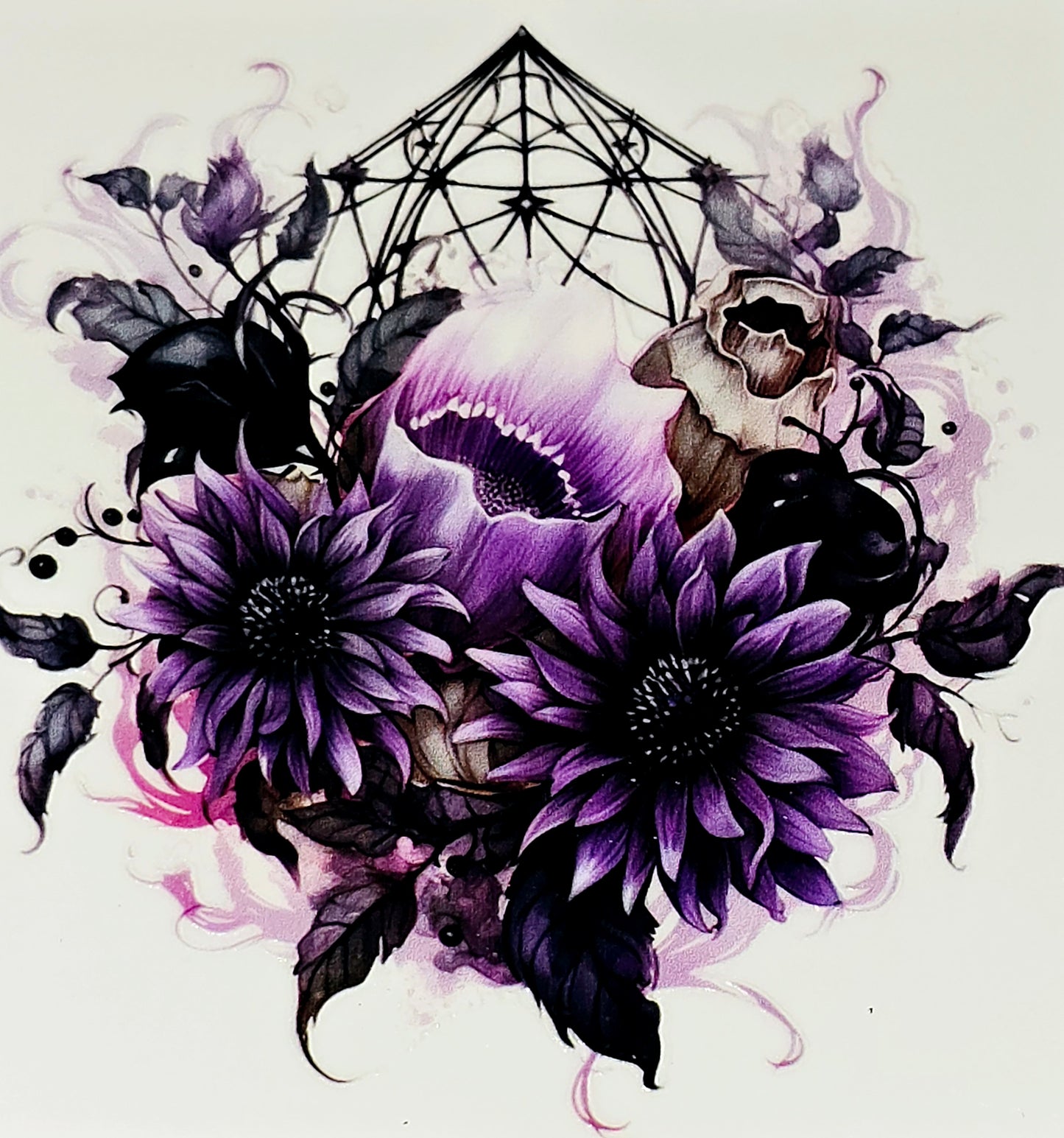Purple floral medium clear UV DTF