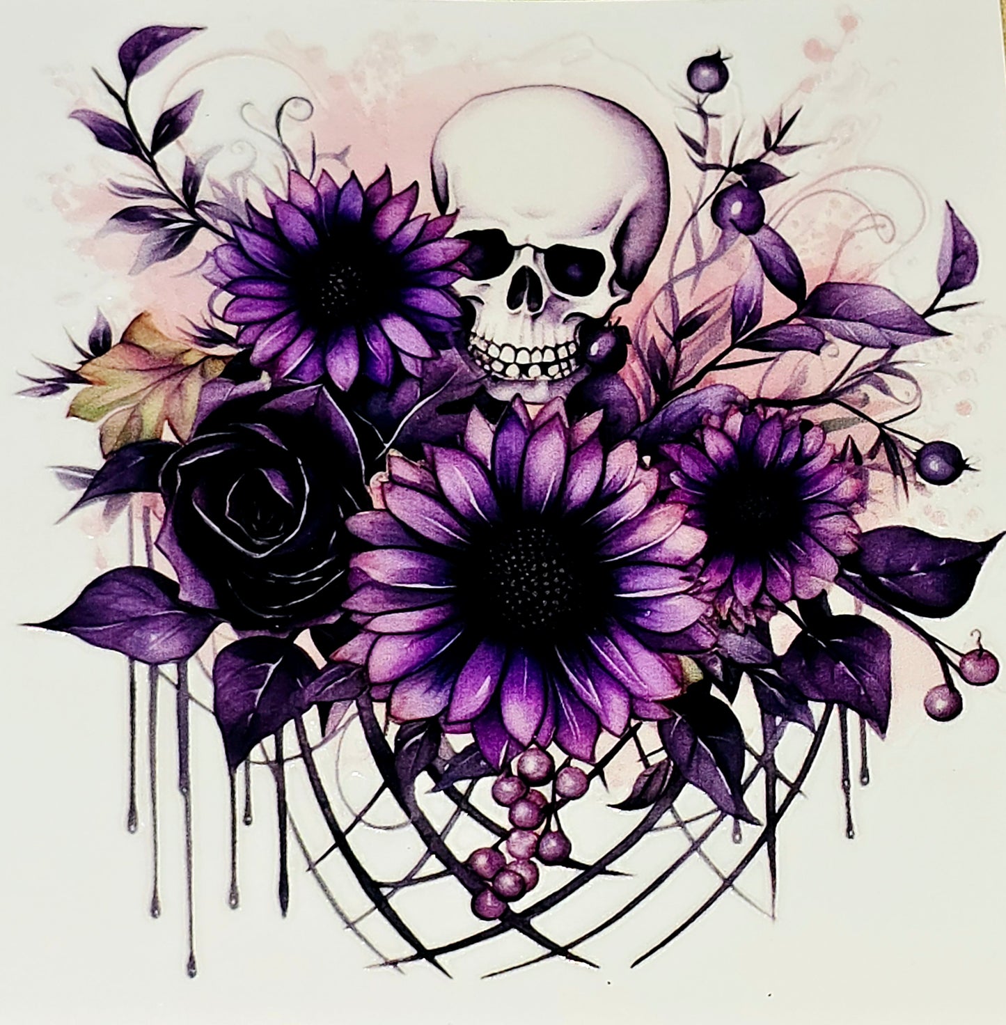 Purple floral medium clear UV DTF